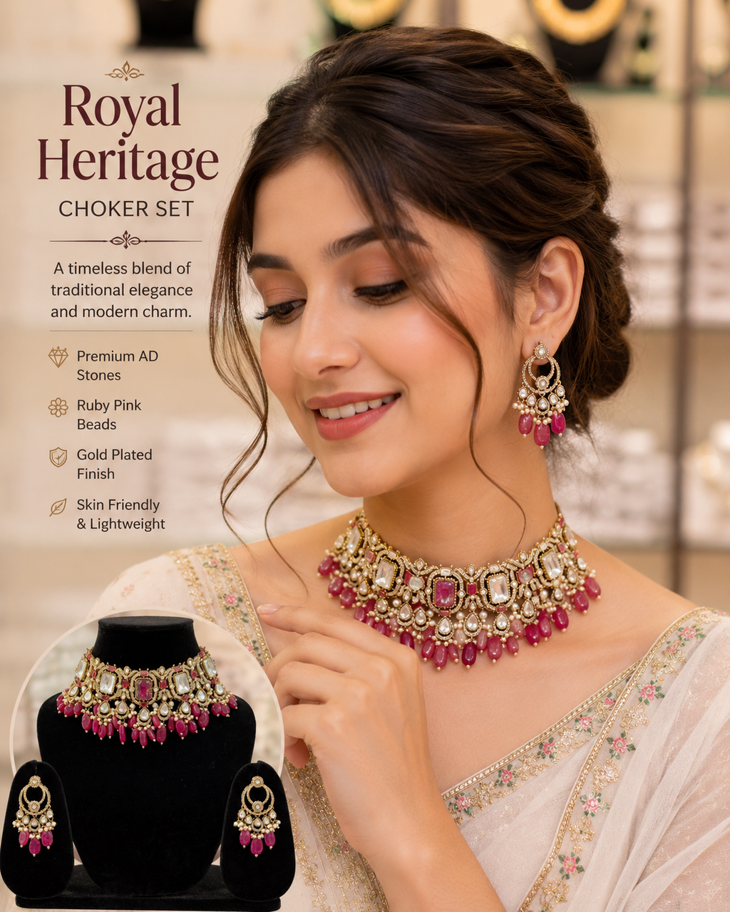 Royal Pink Kundan Choker Set
