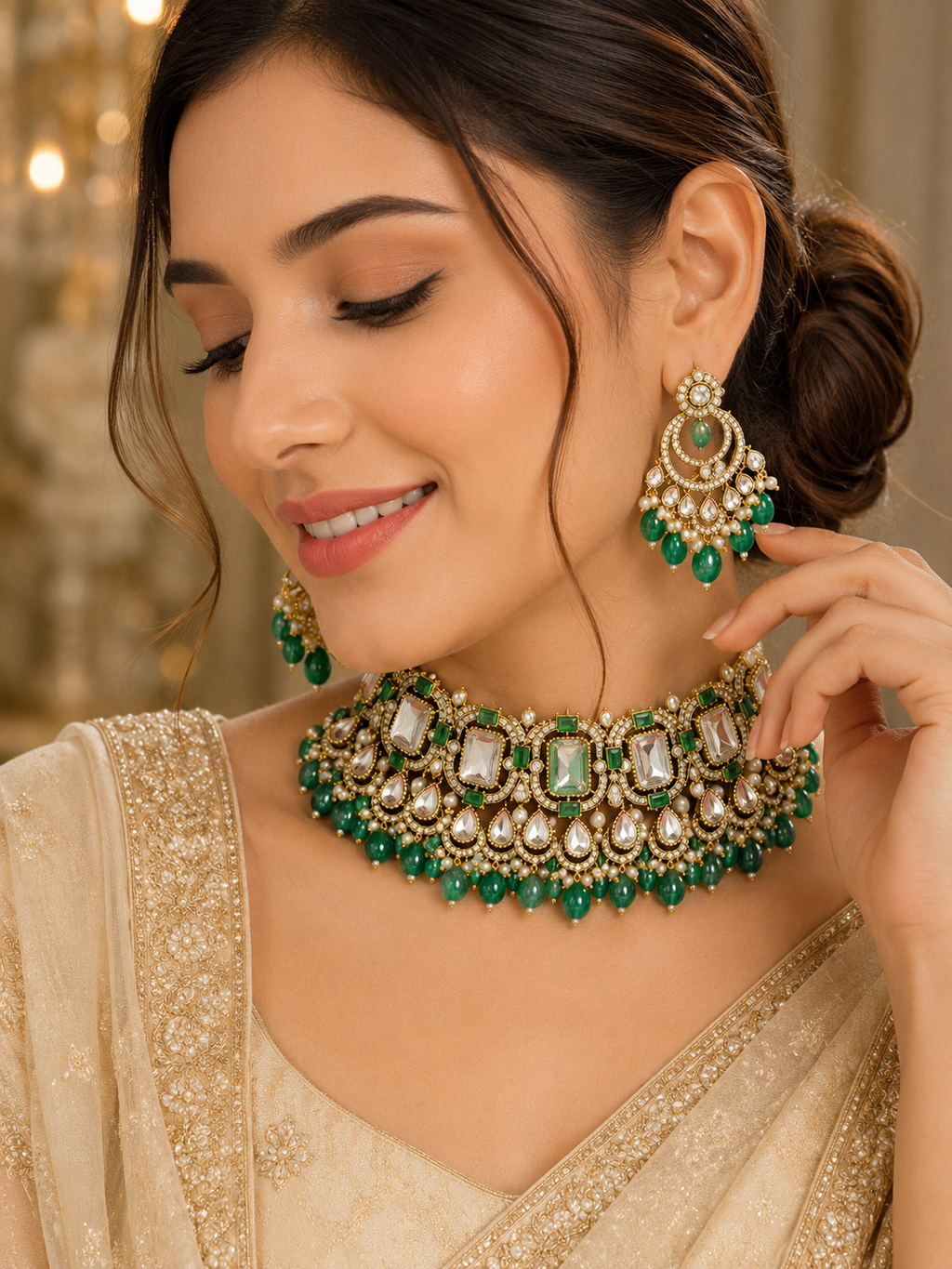 Emerald Majesty Kundan Bridal Choker Set