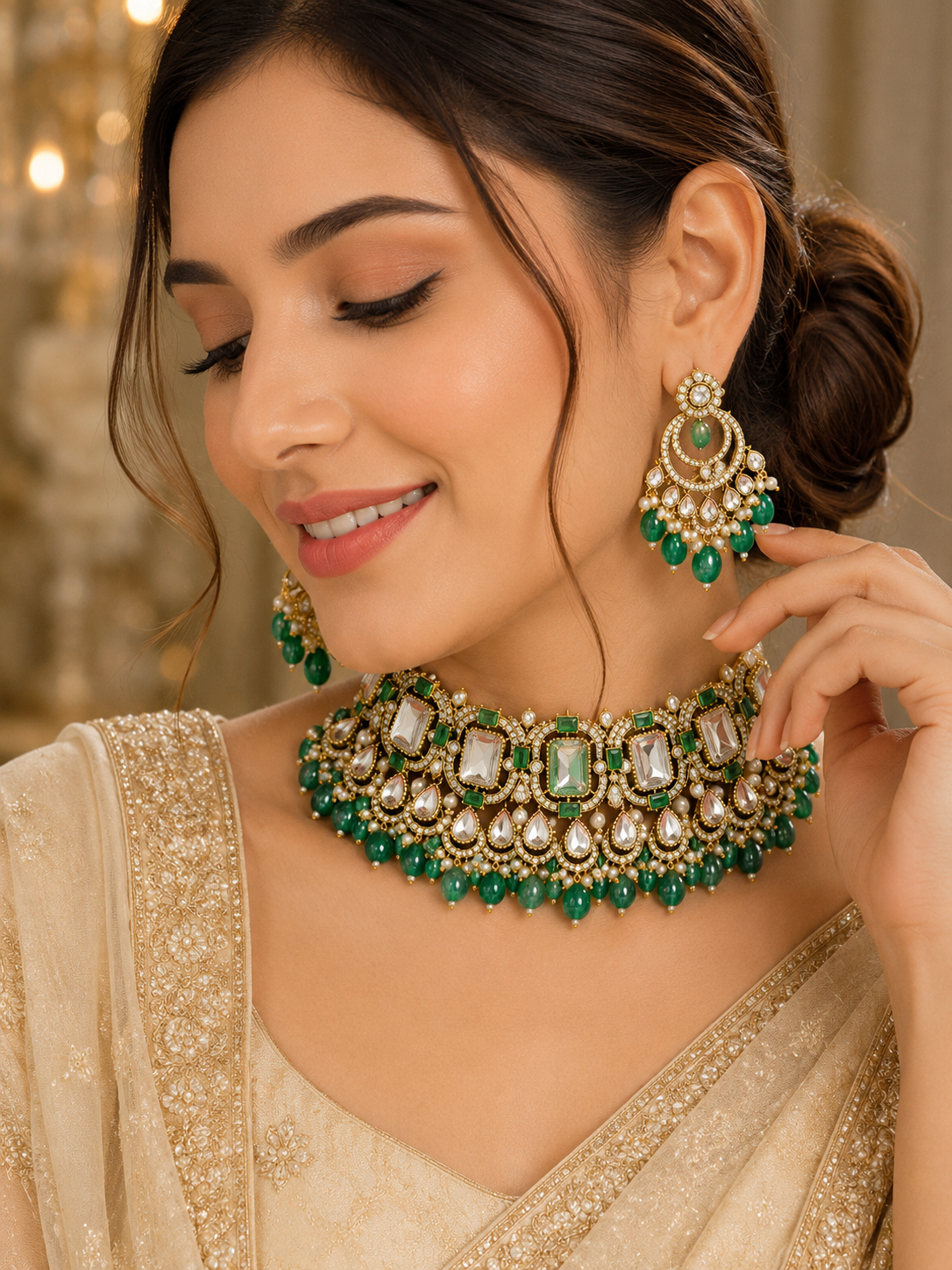 Emerald Majesty Kundan Bridal Choker Set