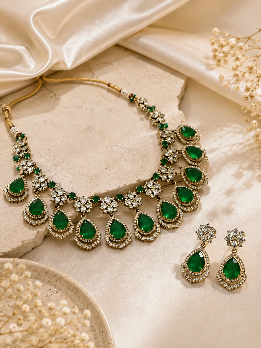 Emerald Royale Statement Necklace Set