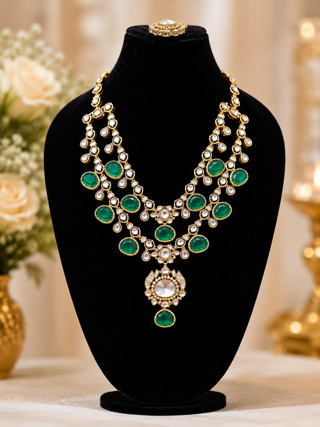 Emerald Kundan Statement Drop Earrings for Women | Gold-Plated Bridal & Party Wear Earrings