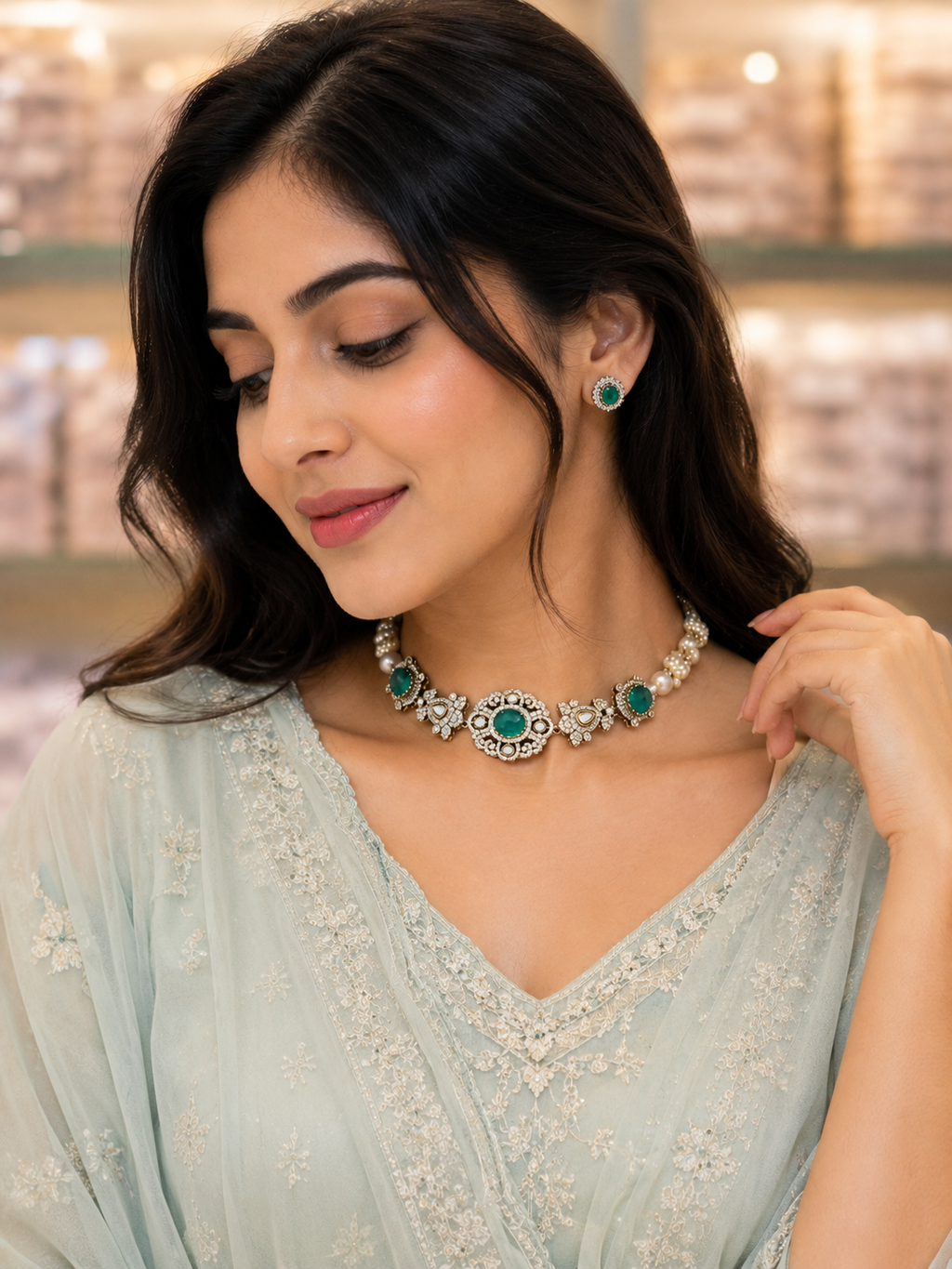 Emerald Royale American Diamond Choker Set