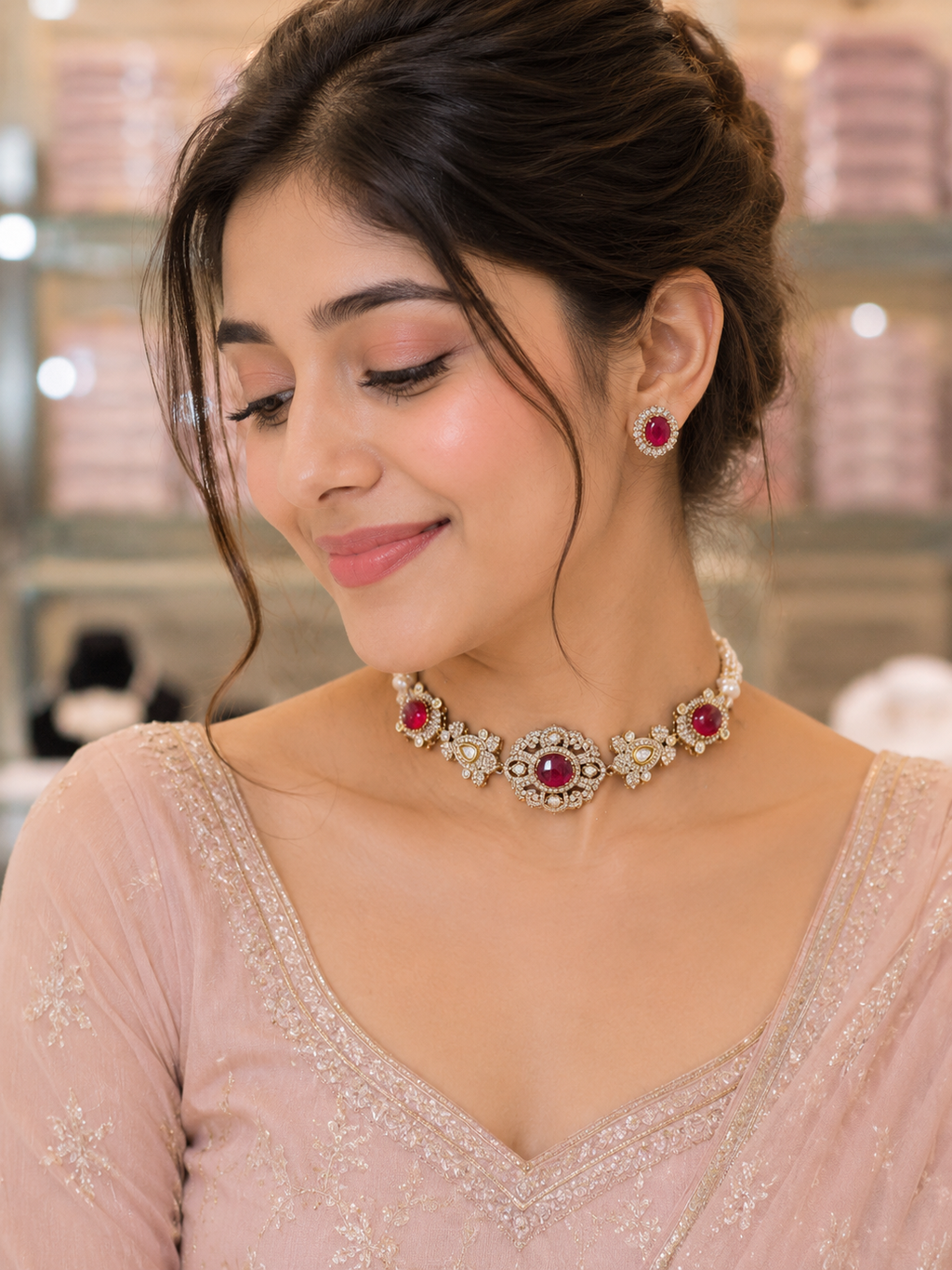 Ruby Royale American Diamond Choker Set