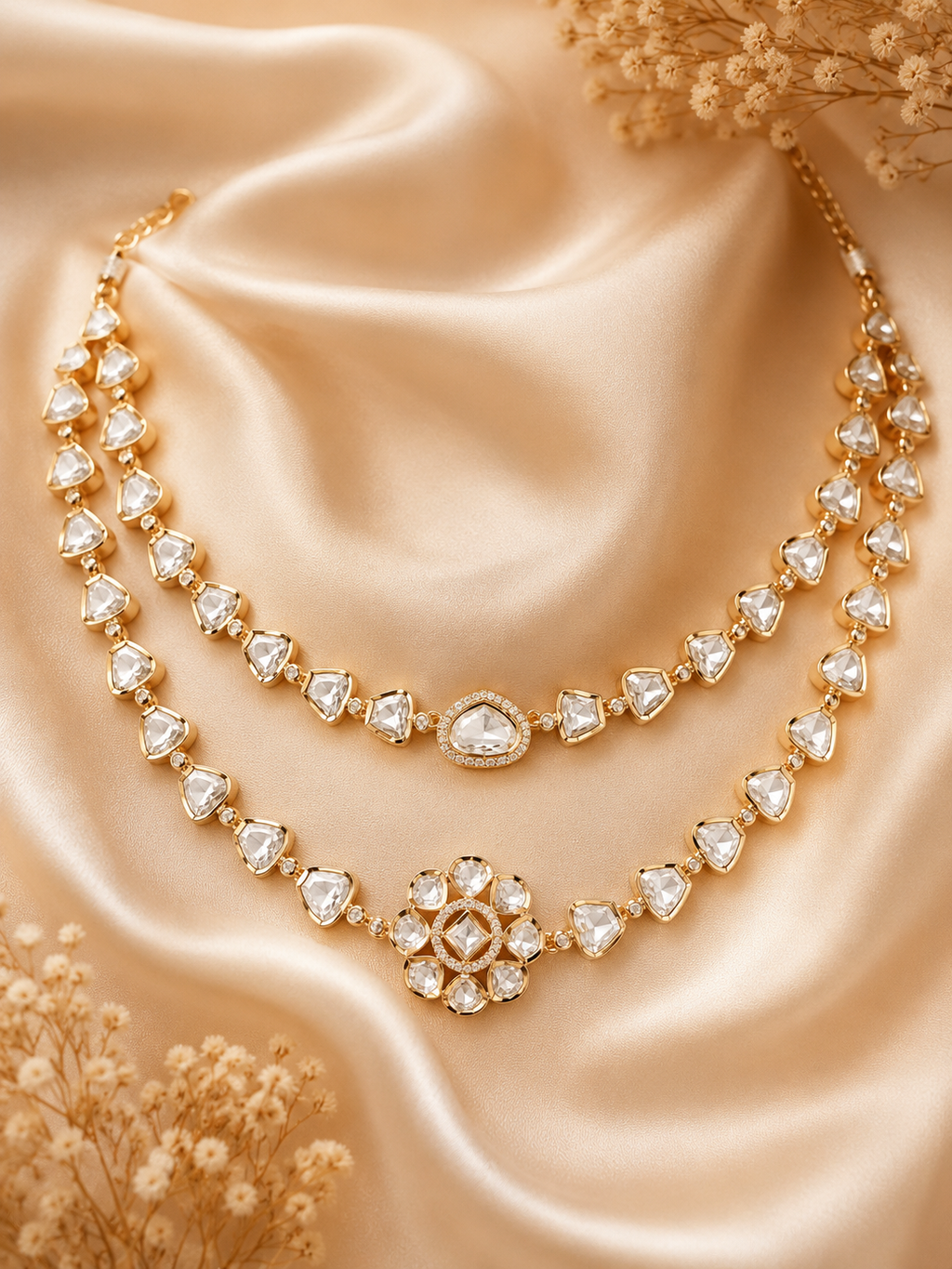 Noor Polki Floral Layered Necklace Set