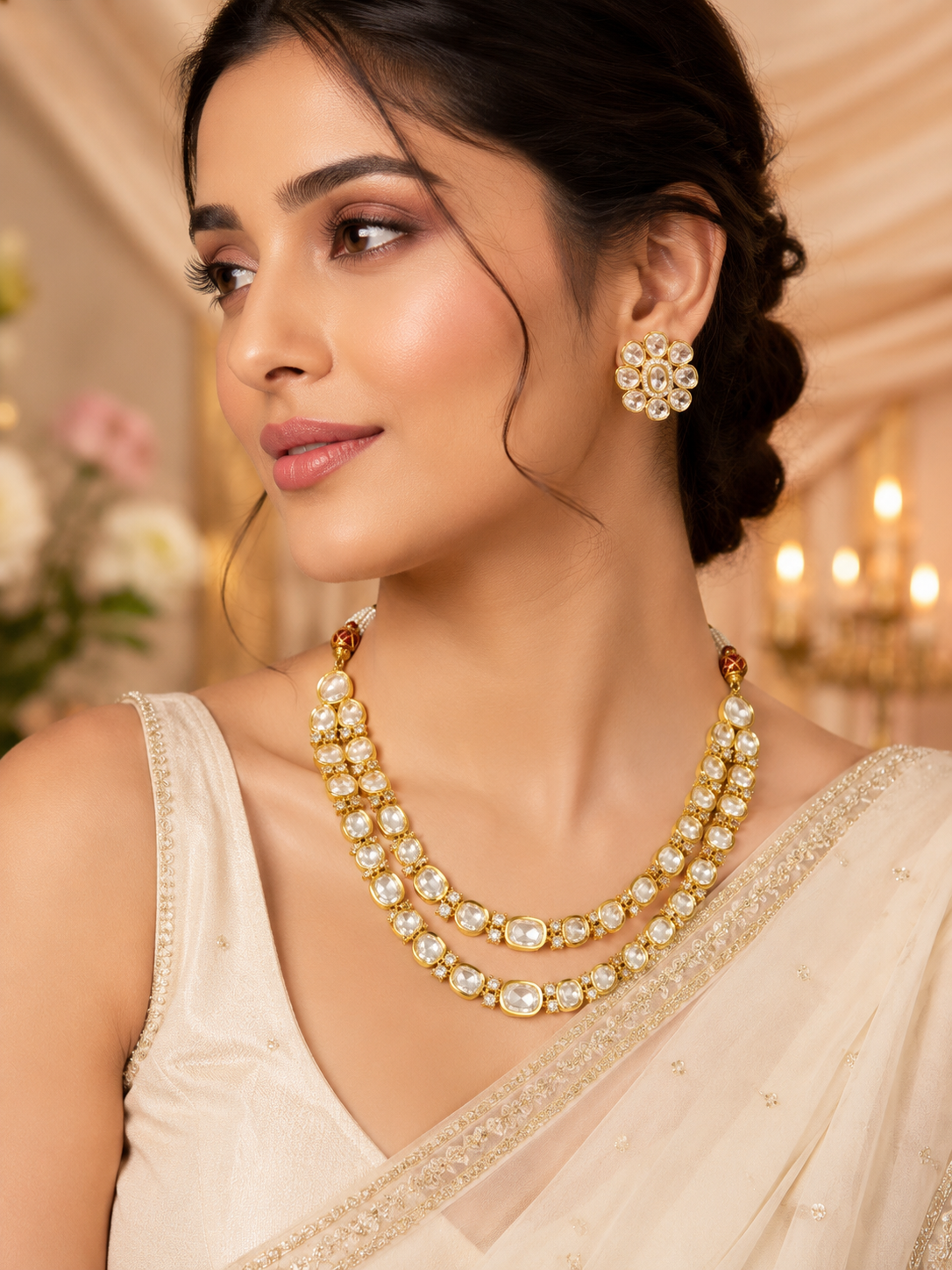 Praynil Zariya Dual-Line Polki Necklace Set