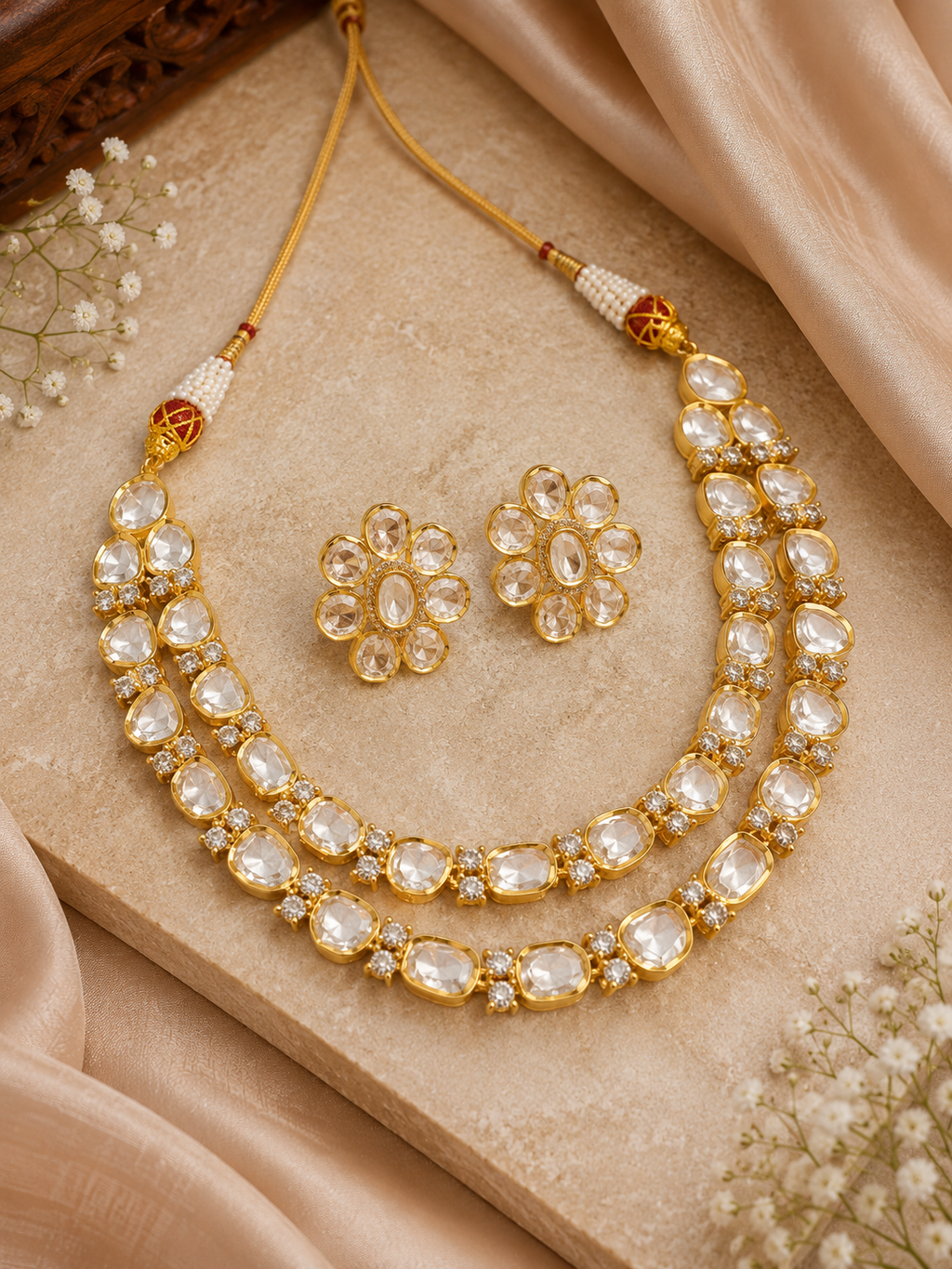 Praynil Zariya Dual-Line Polki Necklace Set