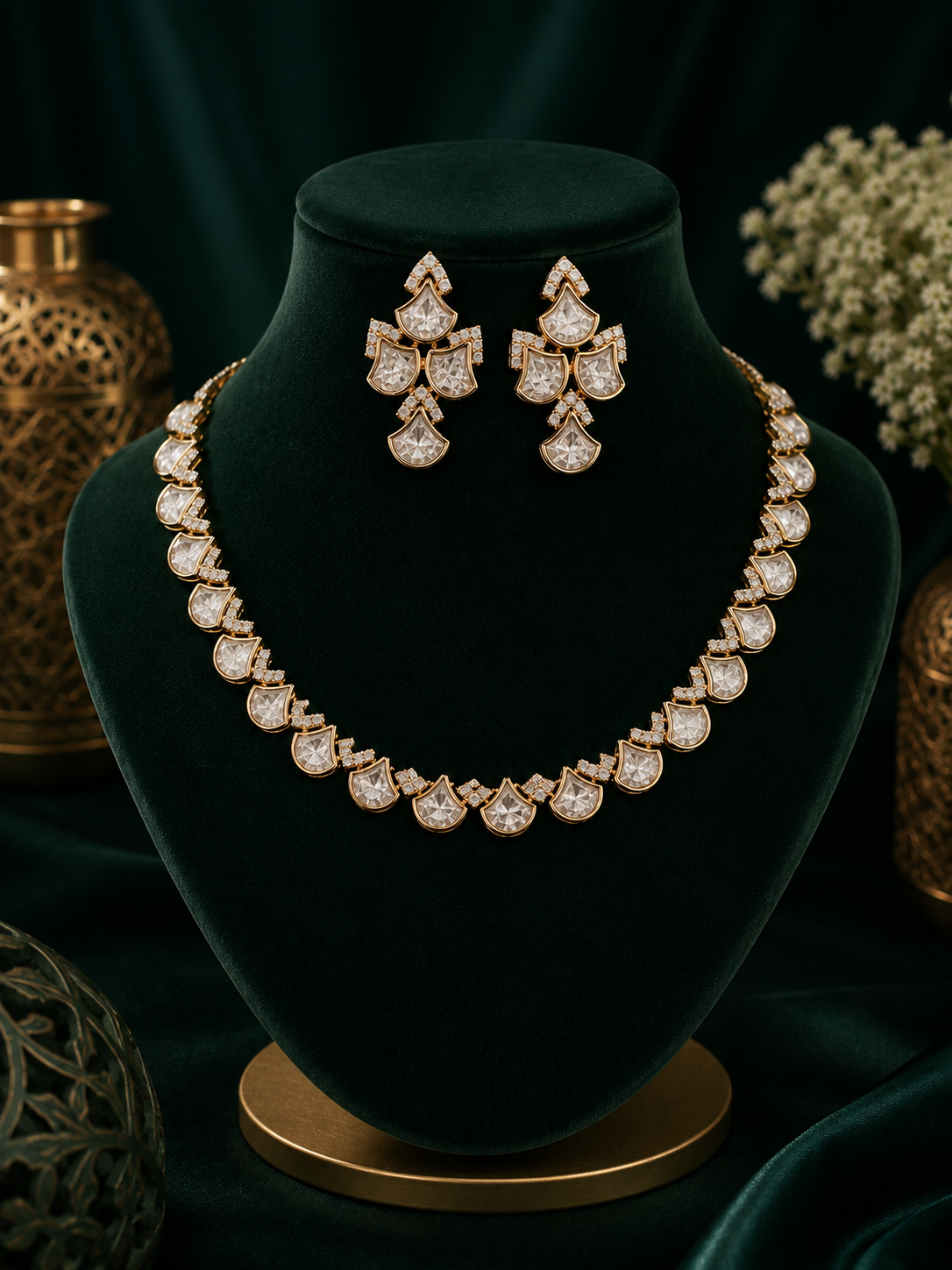 Emerald Crest Polki Necklace Set