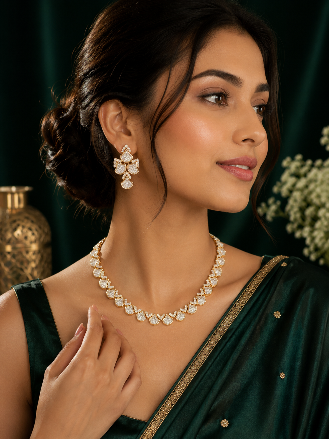 Emerald Crest Polki Necklace Set