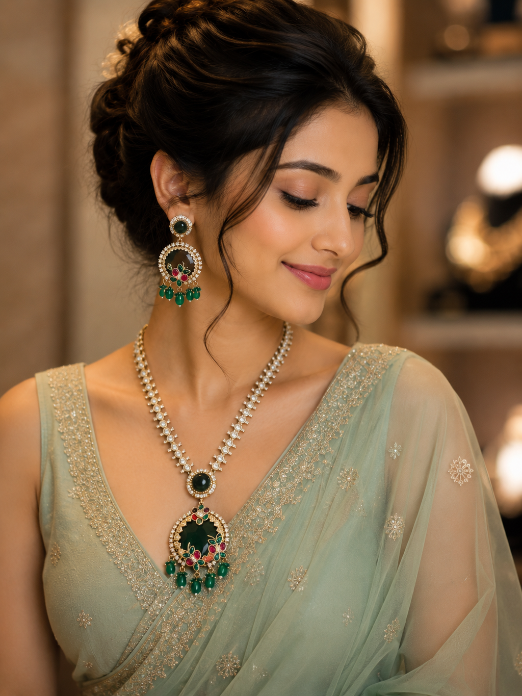 Emerald Blossom Pendant Set
