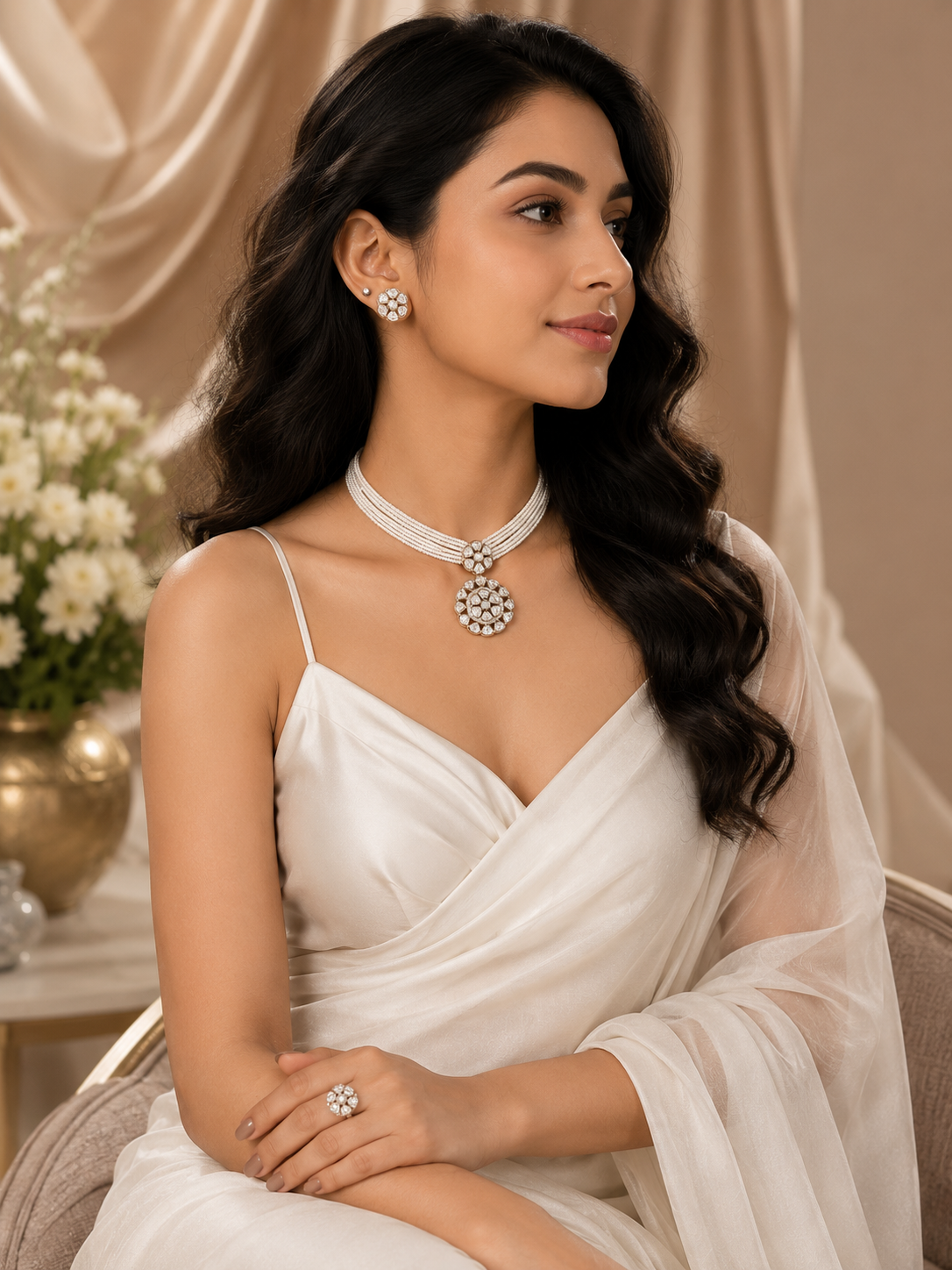 Ivory Bloom Pearl Choker Set