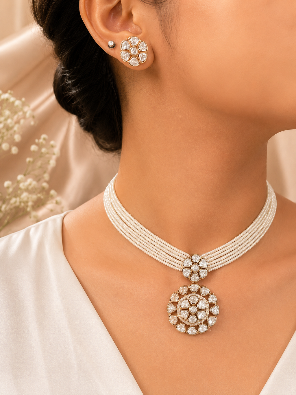 Ivory Bloom Pearl Choker Set