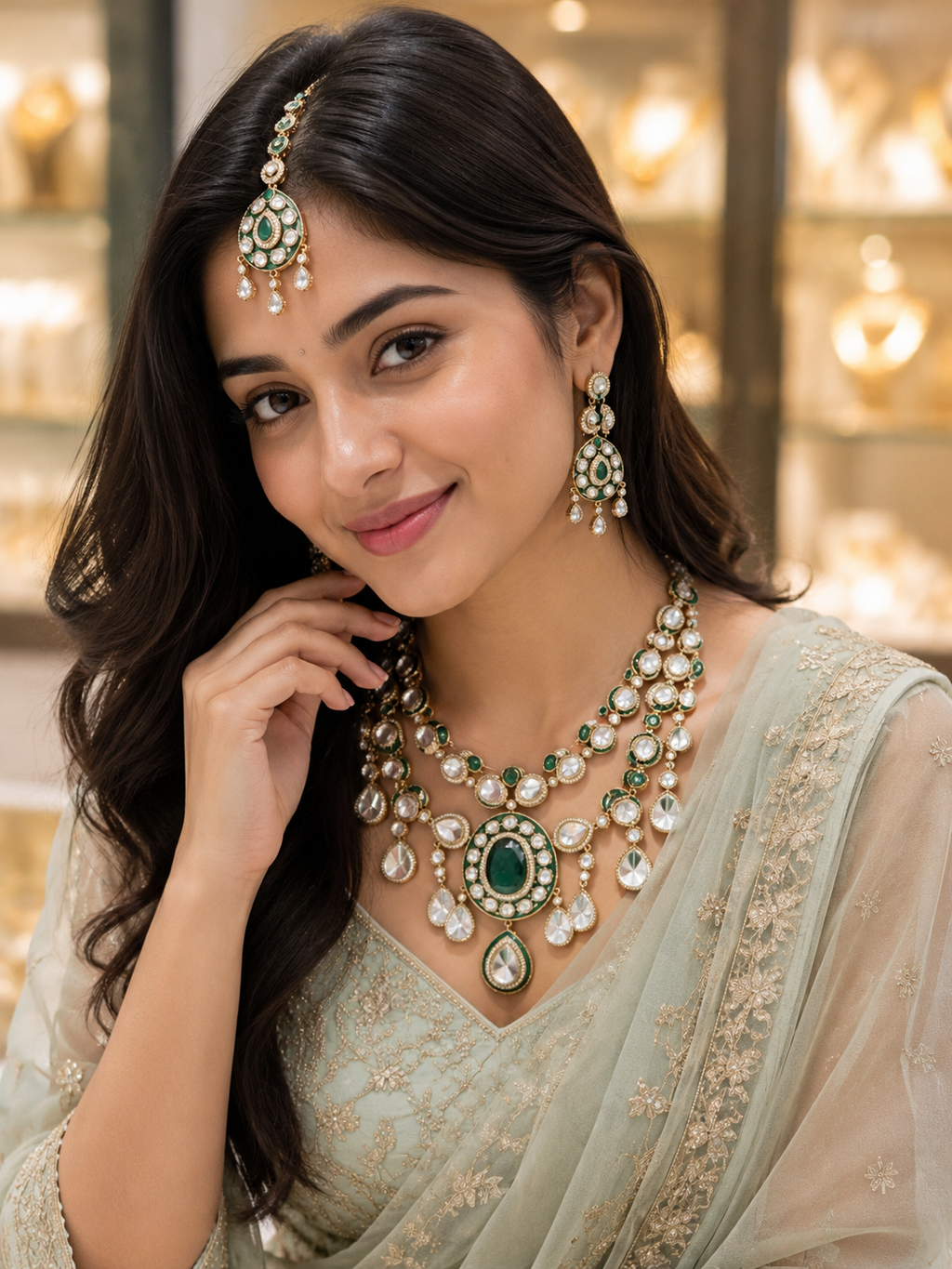 Emerald Majesty Layered Necklace Set