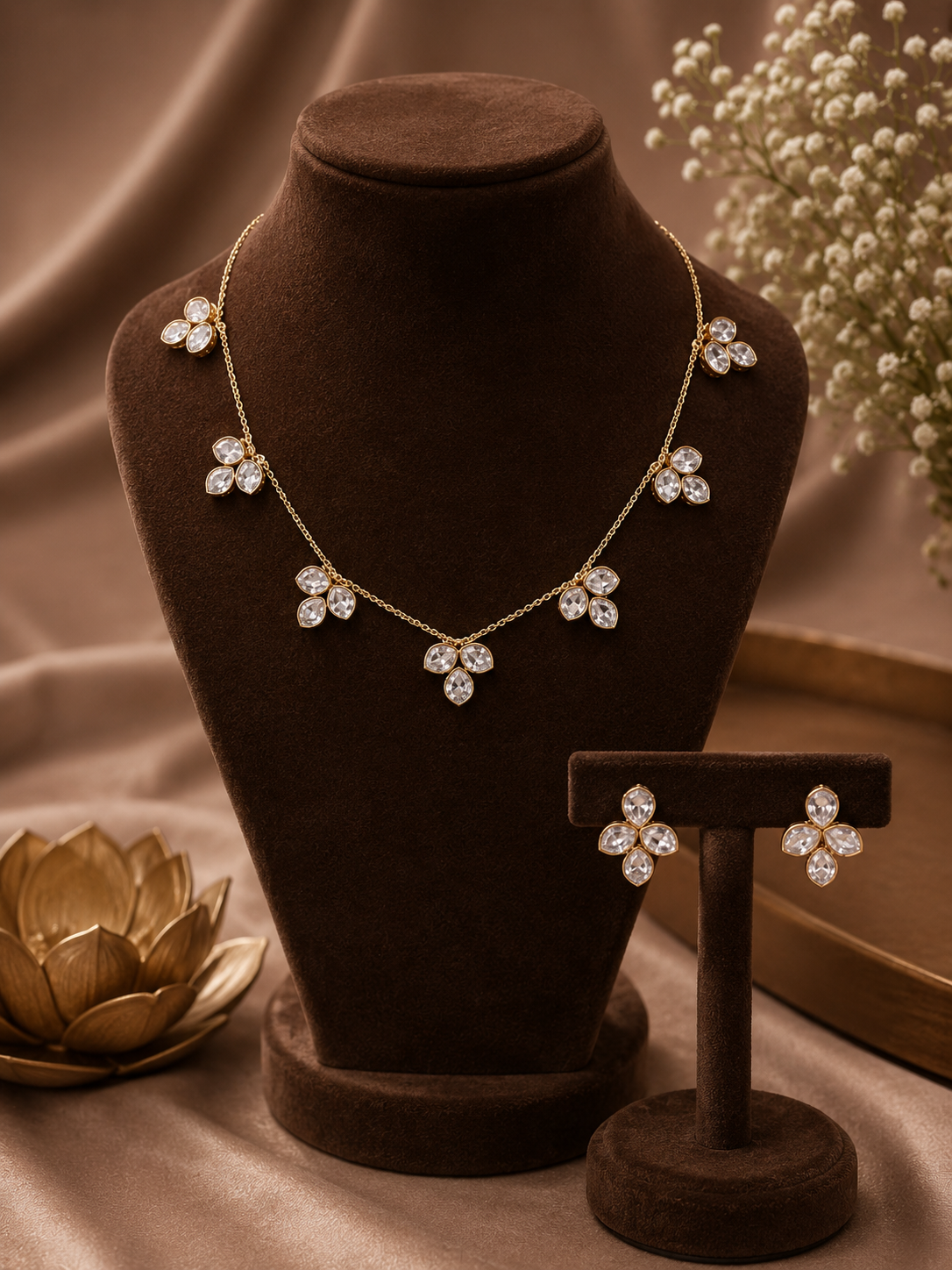 Trinity Bloom Moissanite Necklace Set