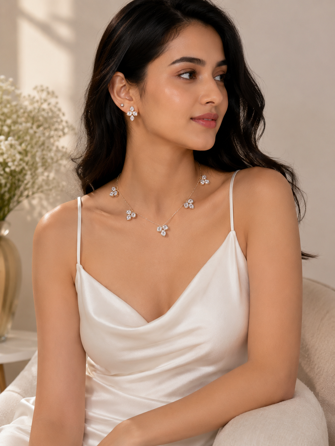 Trinity Bloom Moissanite Necklace Set