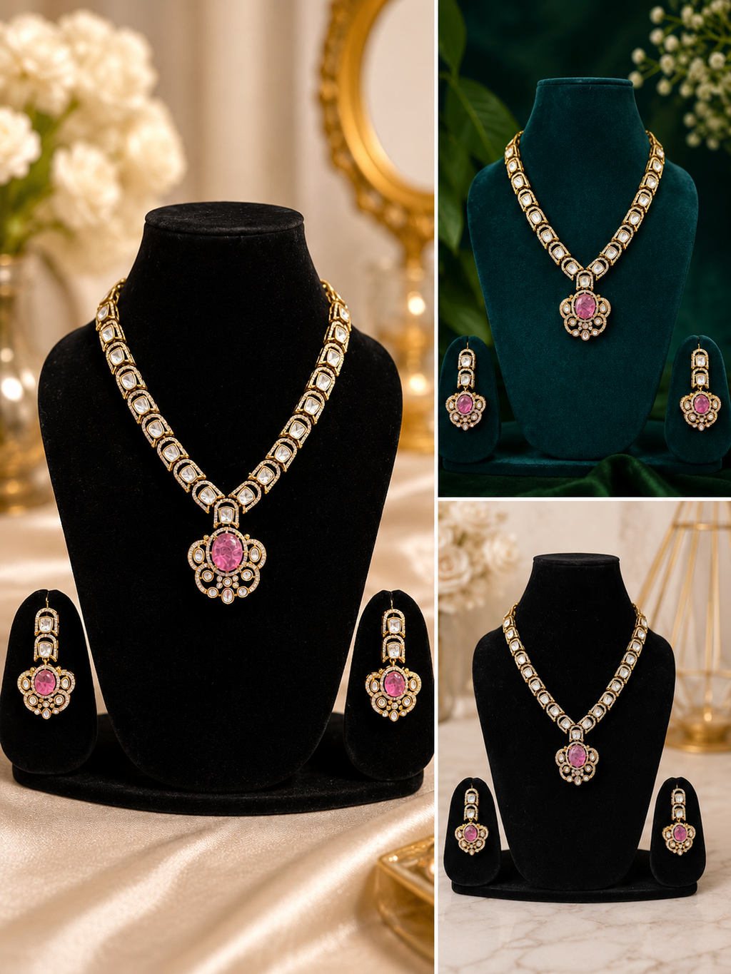 Royal Pink Polki Necklace Set
