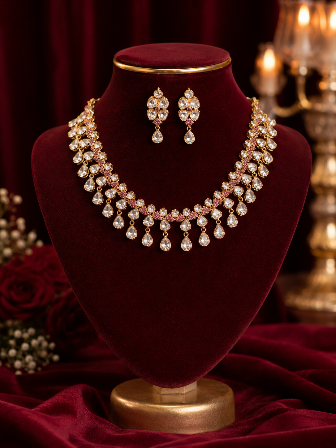 Regal Ruby Drop Necklace Set
