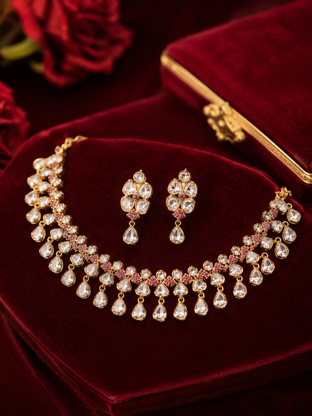 Regal Ruby Drop Necklace Set