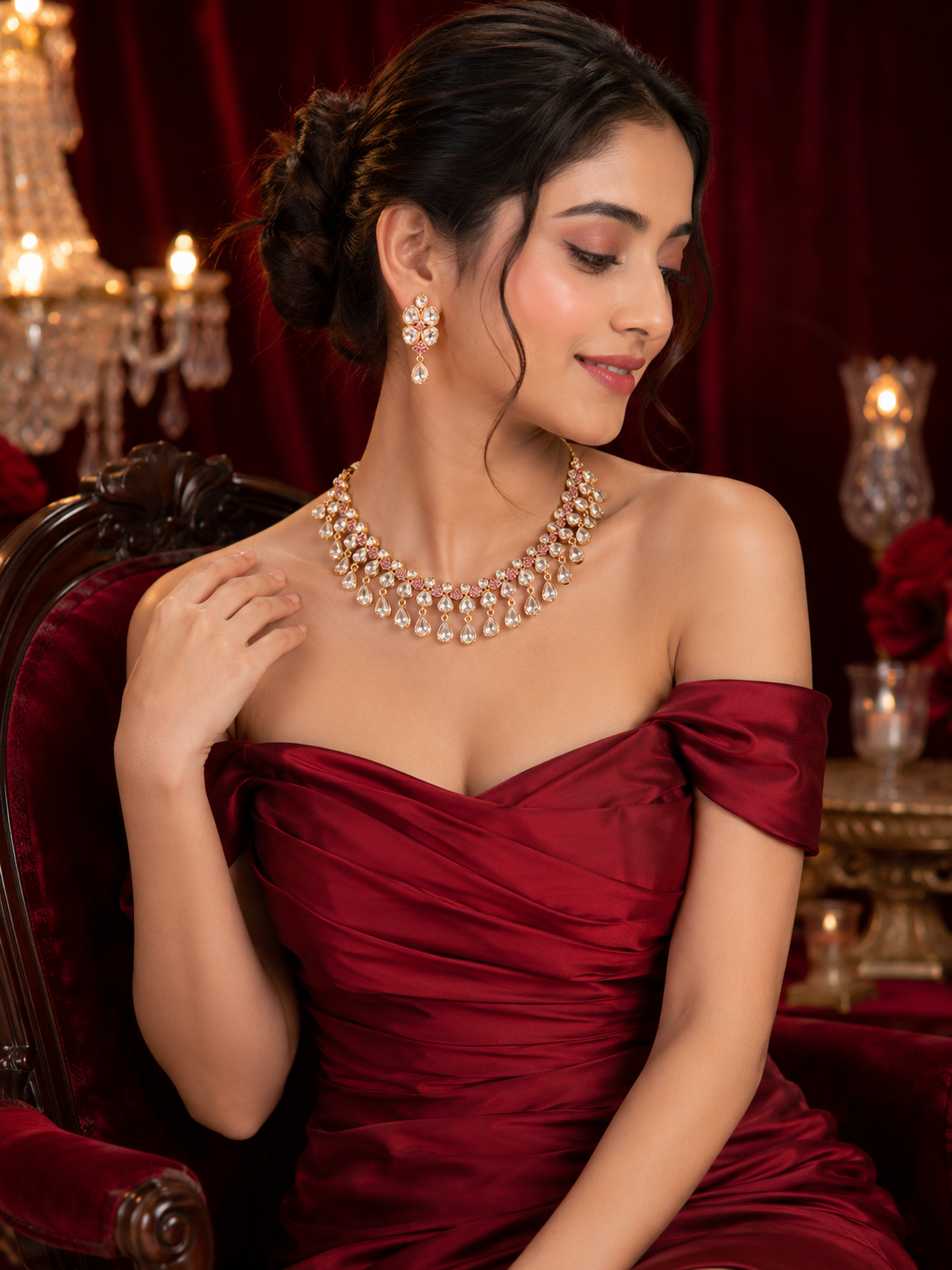 Regal Ruby Drop Necklace Set