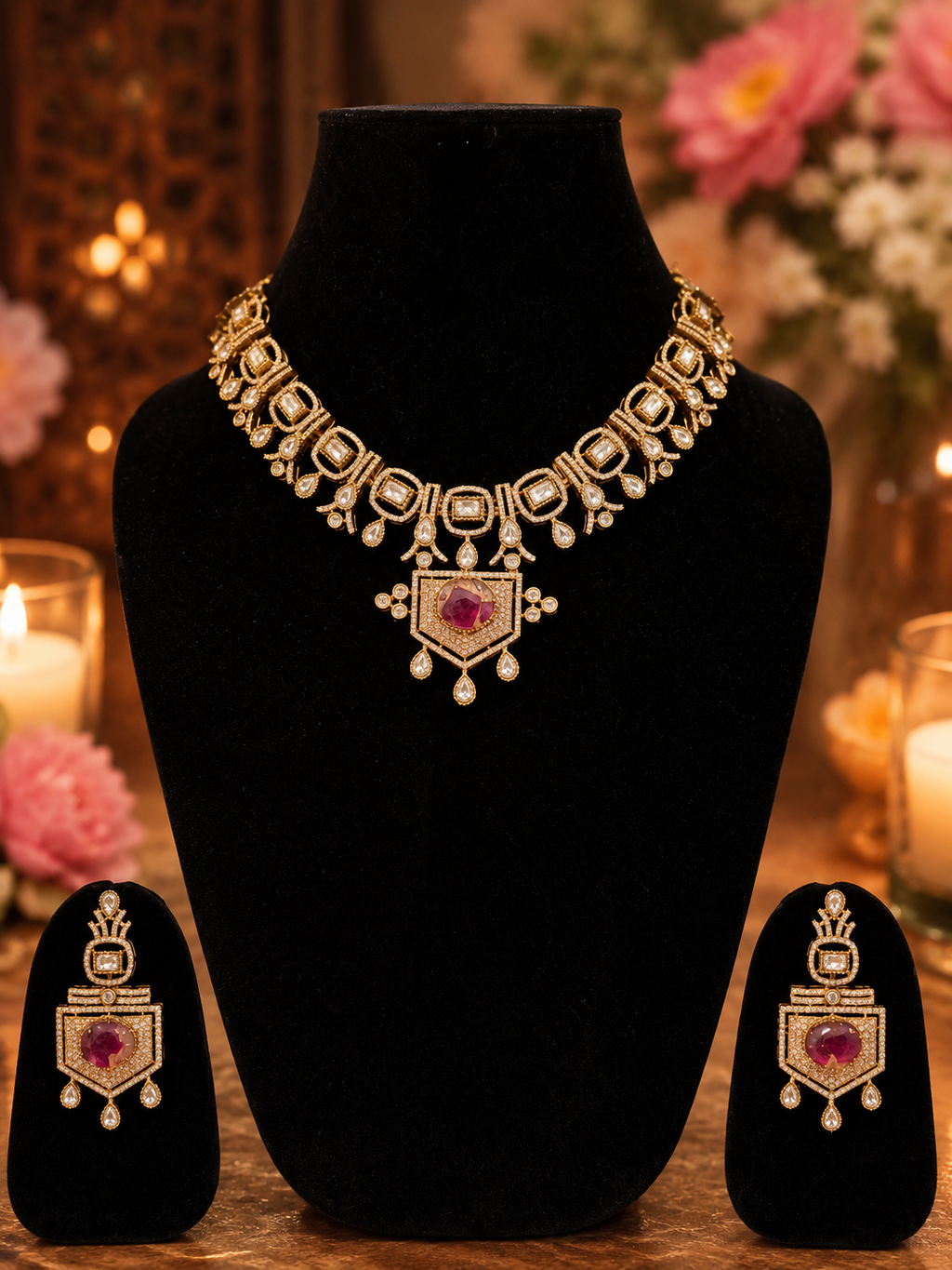 Royal Ruby Diamond Necklace Set