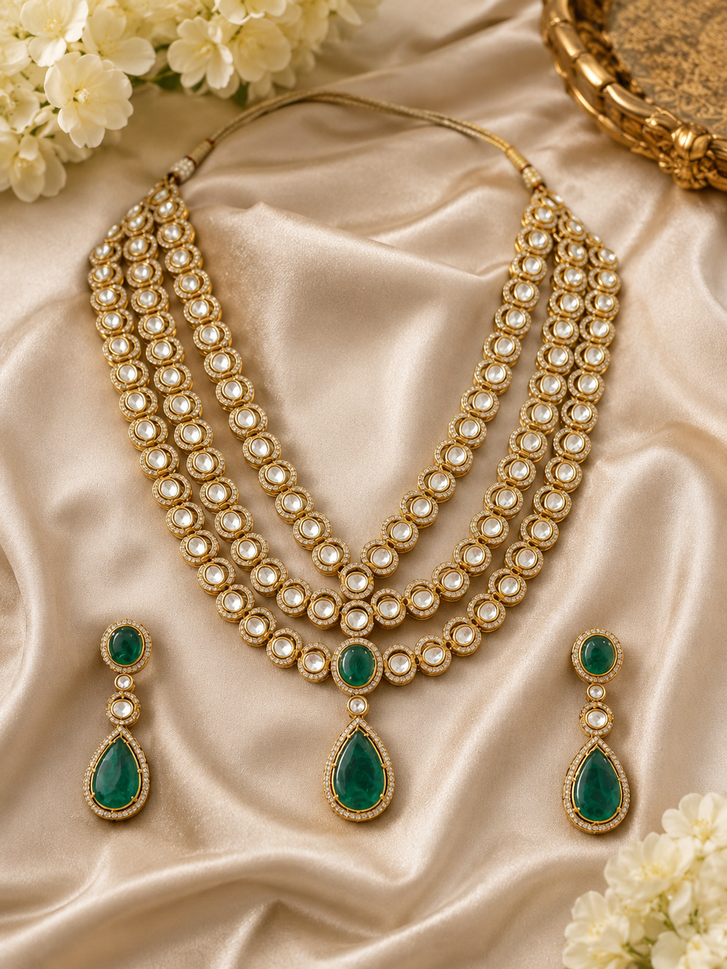 Royal Emerald Kundan Layered Necklace Set