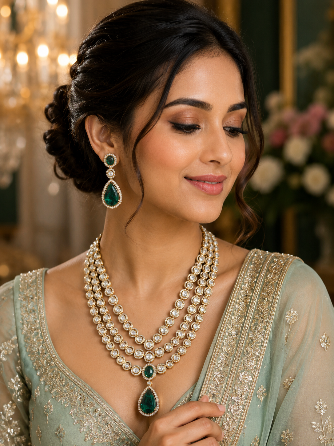 Royal Emerald Kundan Layered Necklace Set