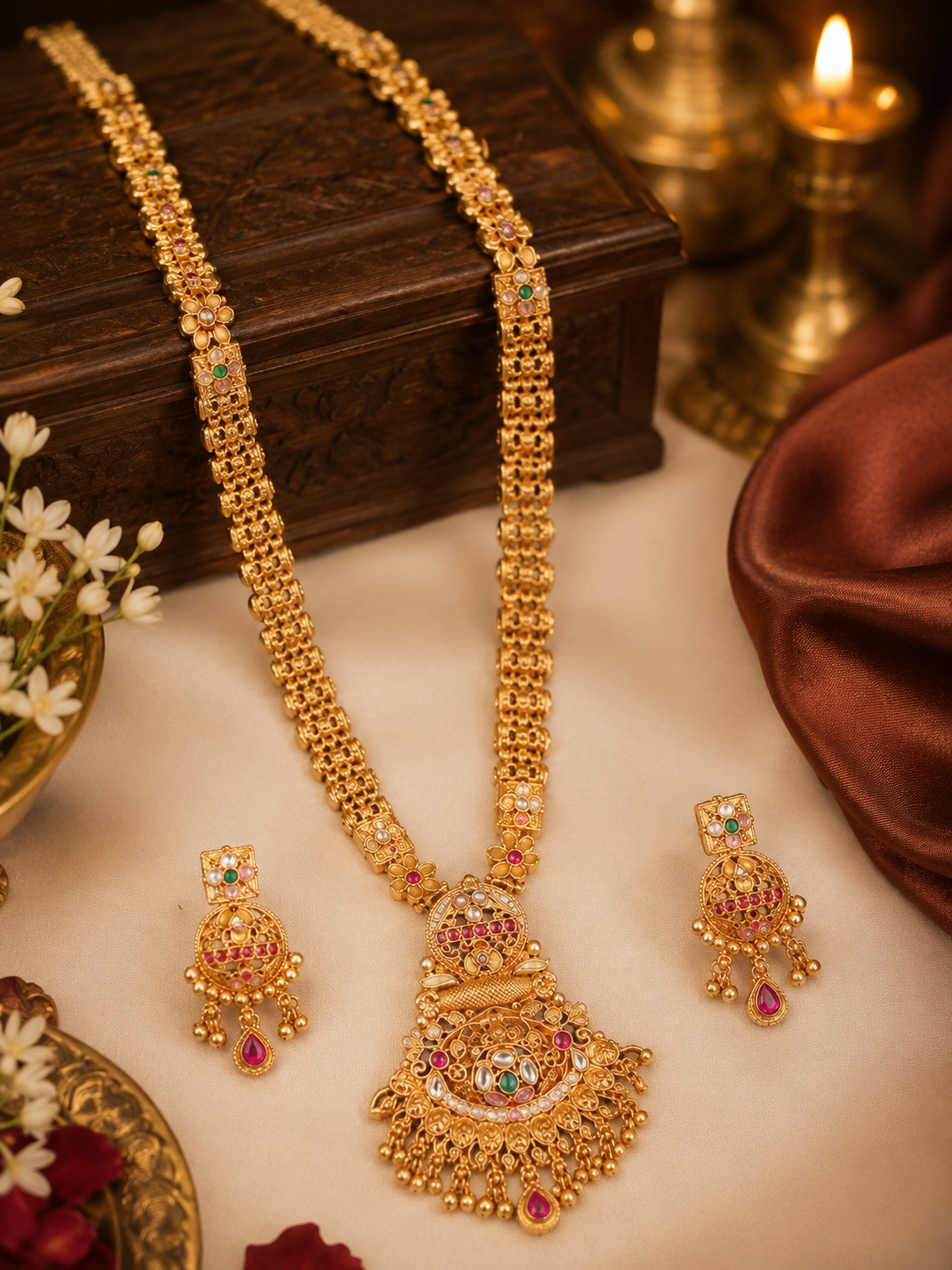 Rajwadi Antique Temple Long Haram Set