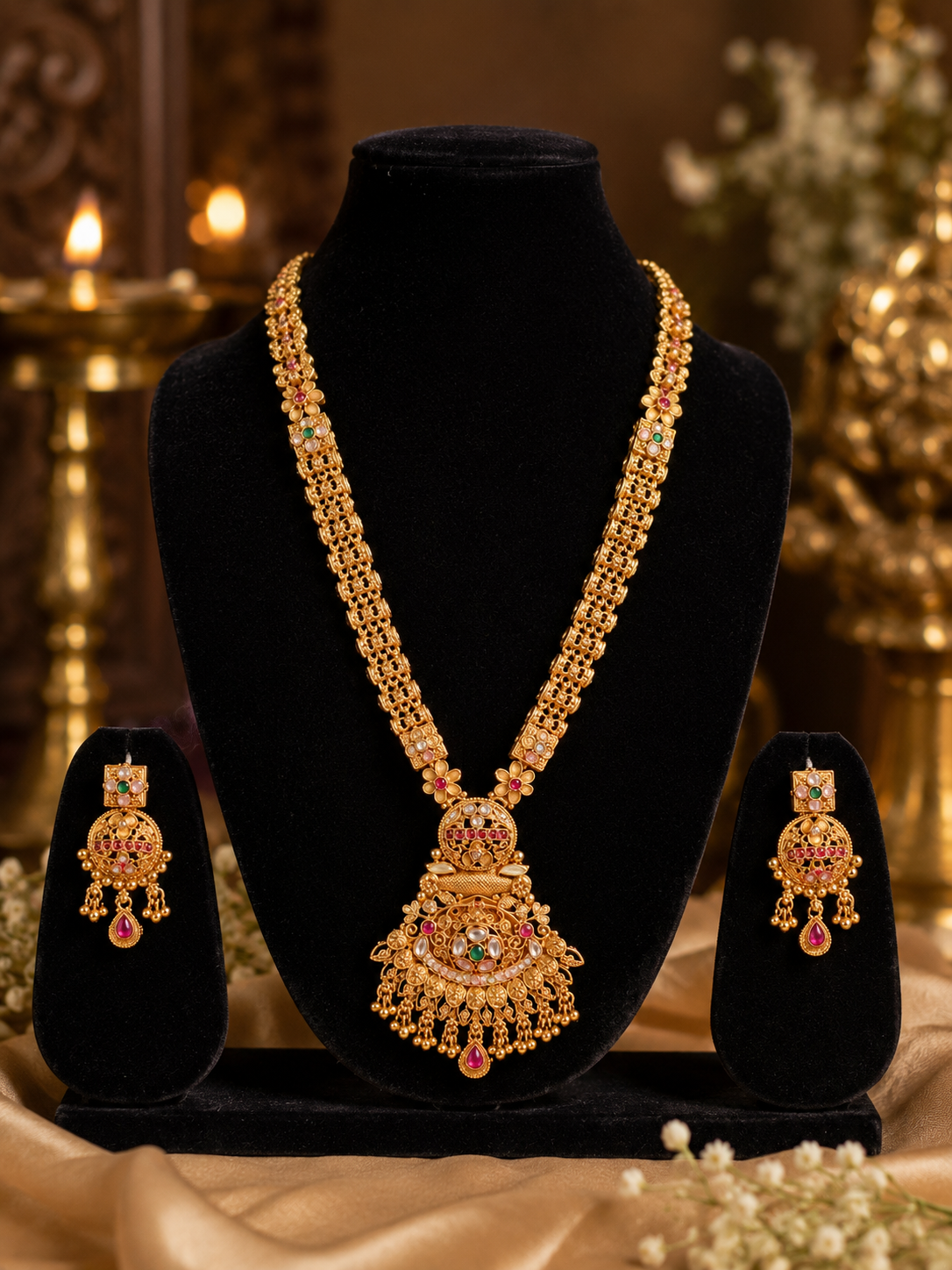 Rajwadi Antique Temple Long Haram Set