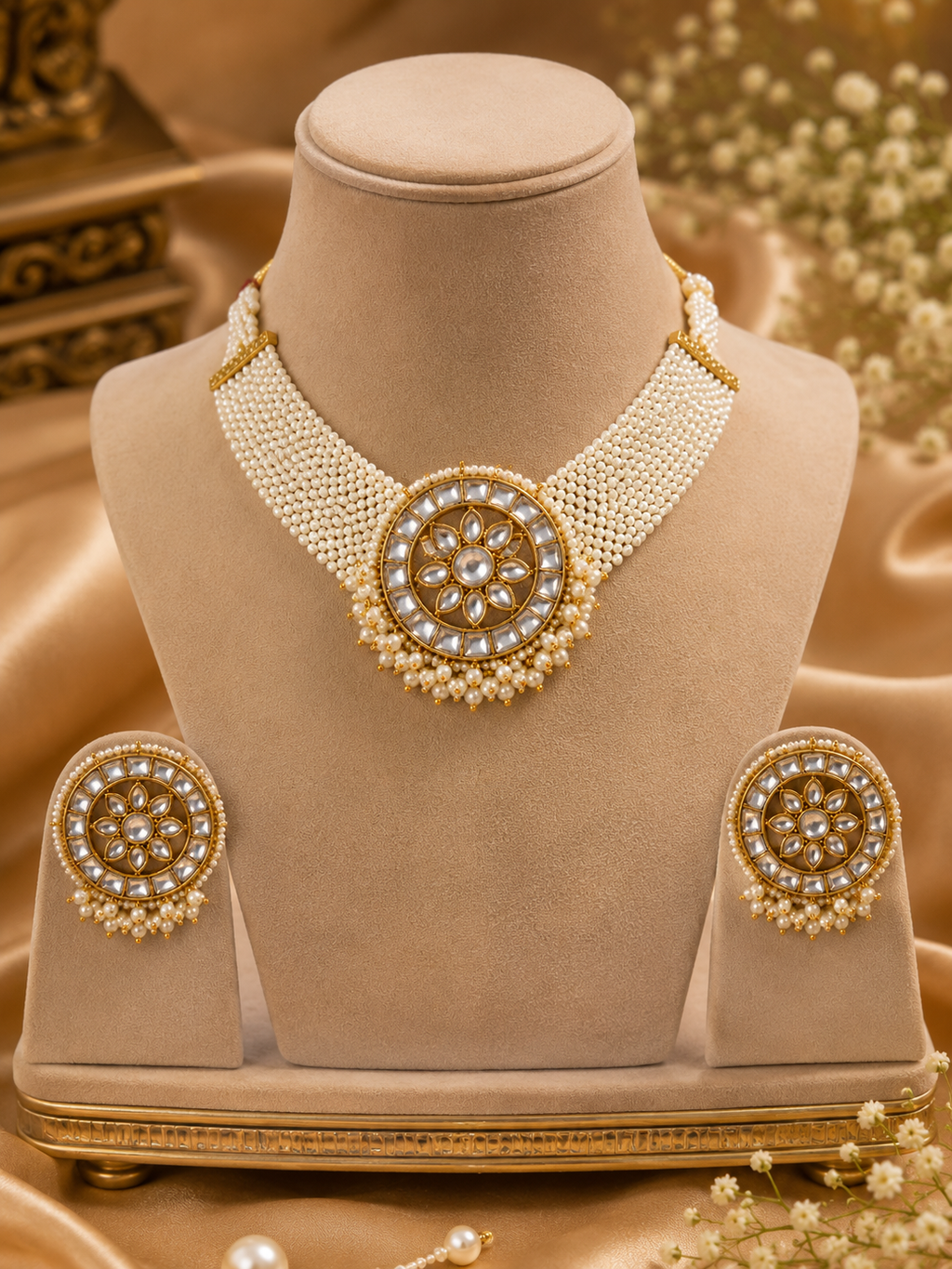Rajwada Pearl Kundan Choker Set