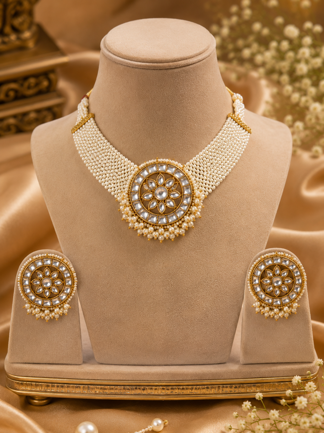 Rajwada Pearl Kundan Choker Set
