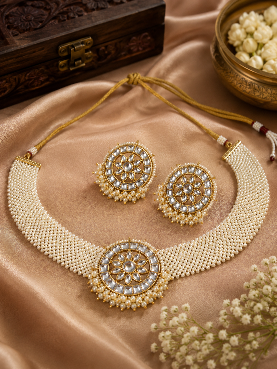 Rajwada Pearl Kundan Choker Set