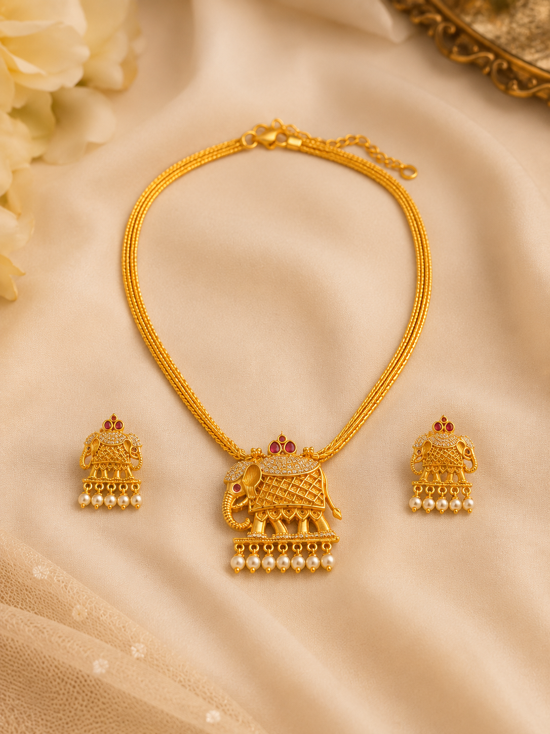 Ethnic Elephant Charm Necklace Set