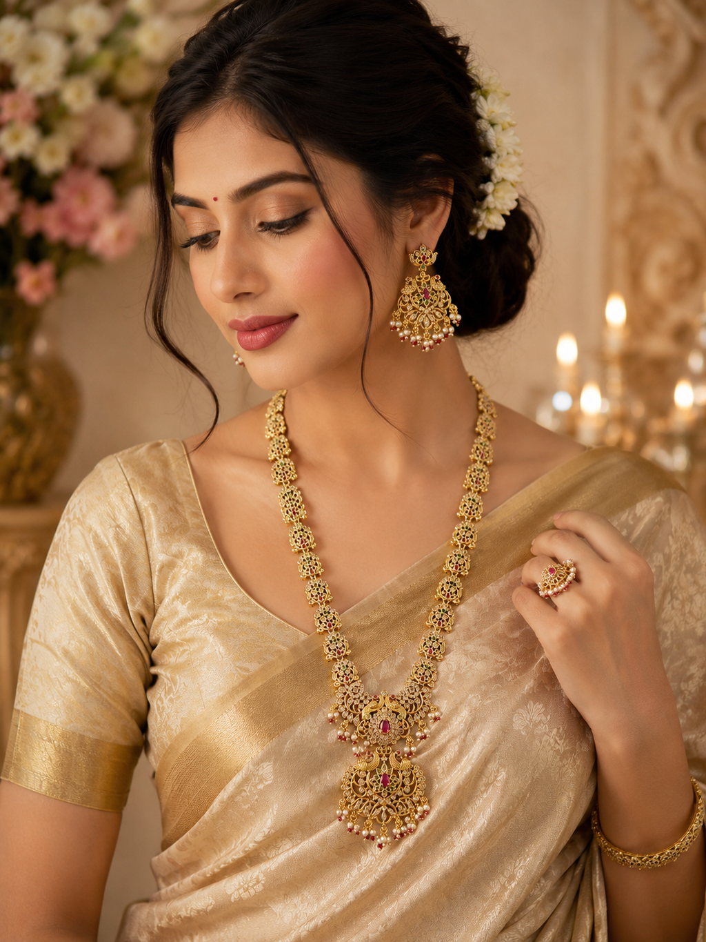 Rajvanshi Peacock Heritage Long Necklace Set
