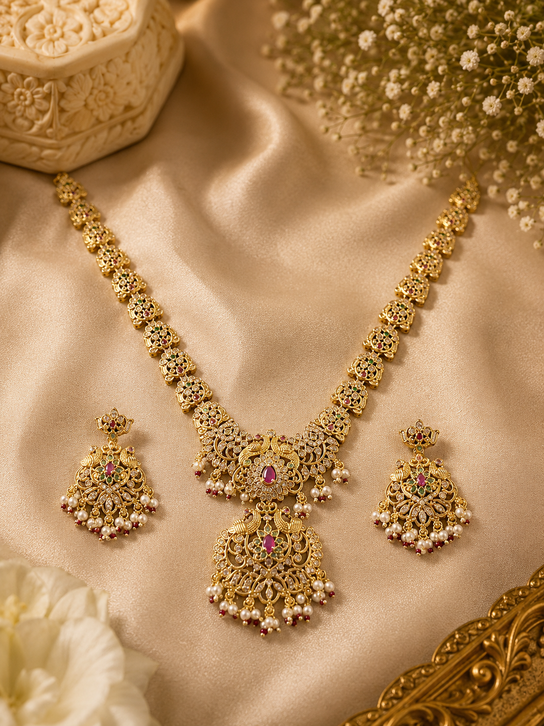 Rajvanshi Peacock Heritage Long Necklace Set