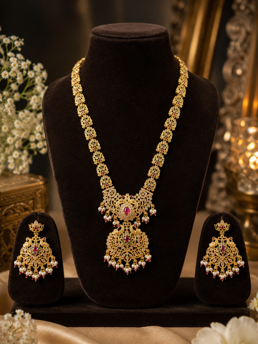 Rajvanshi Peacock Heritage Long Necklace Set