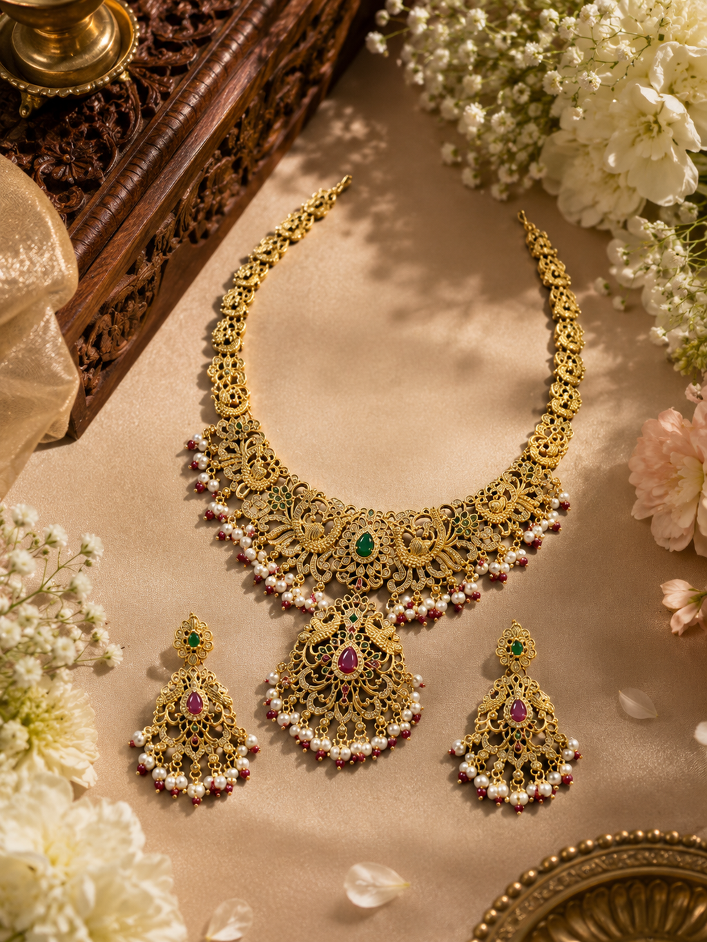 Aarna Peacock Pearl Necklace