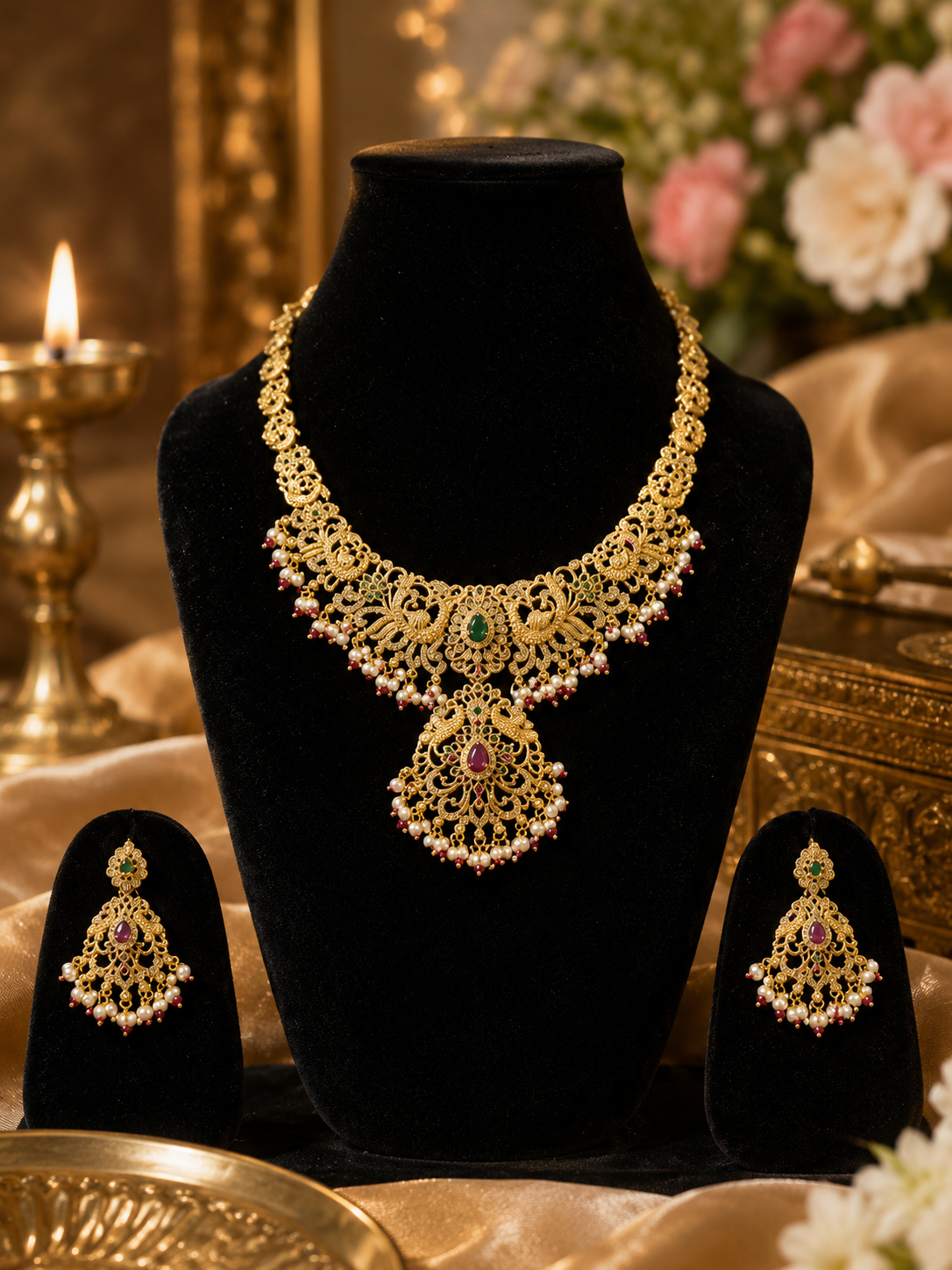 Aarna Peacock Pearl Necklace
