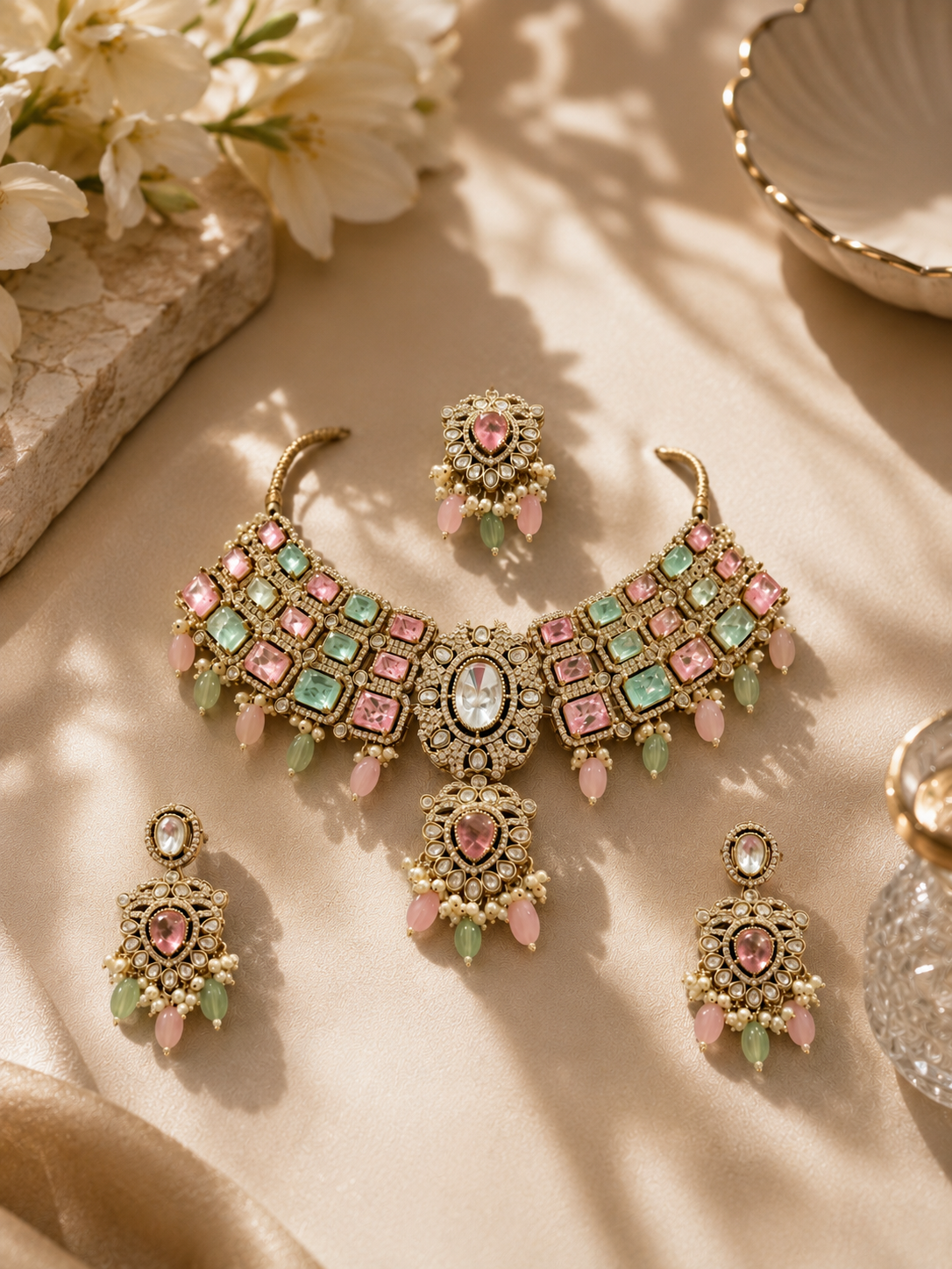 Royal Pastel Kundan Statement Necklace Set