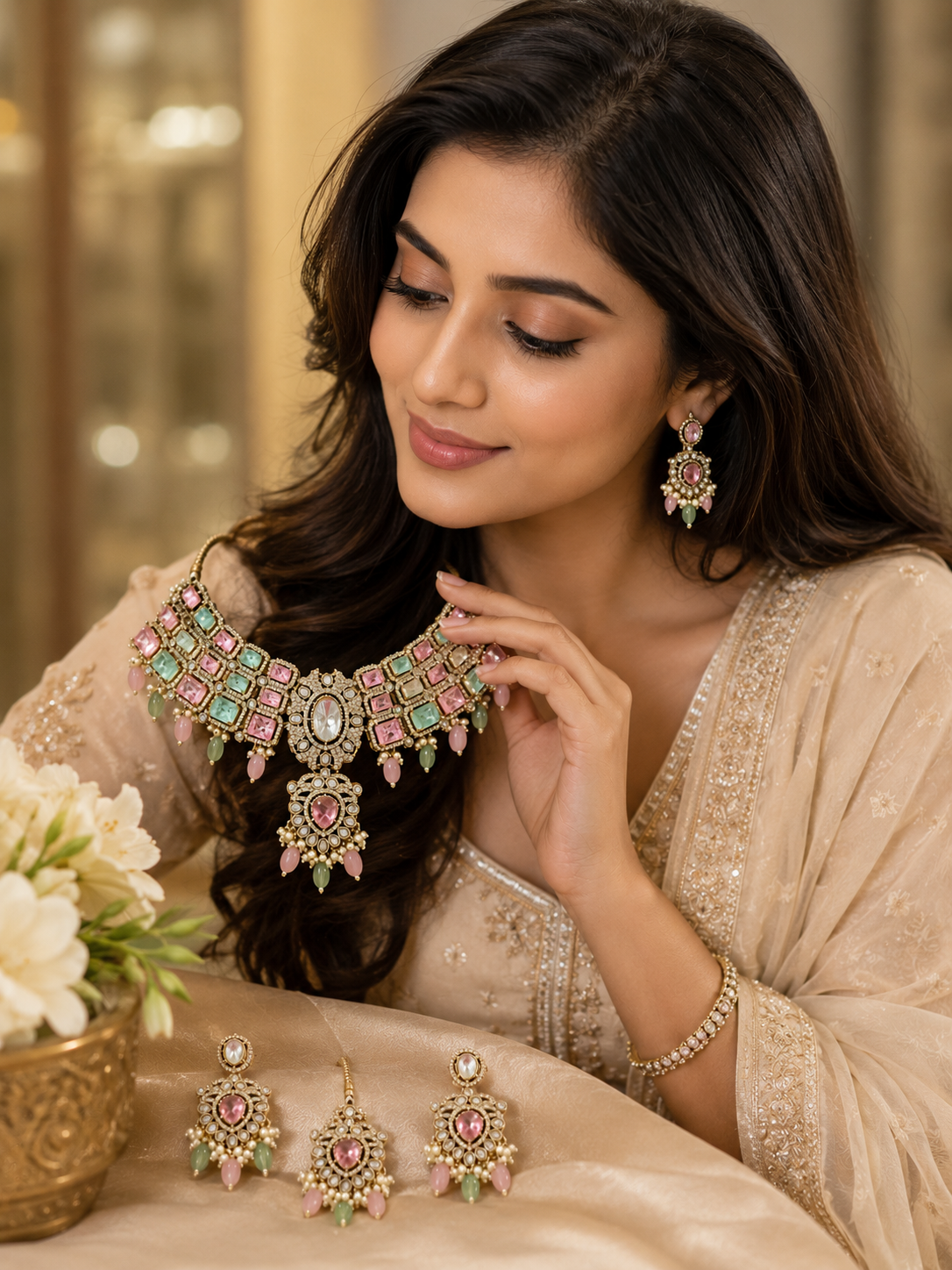 Royal Pastel Kundan Statement Necklace Set