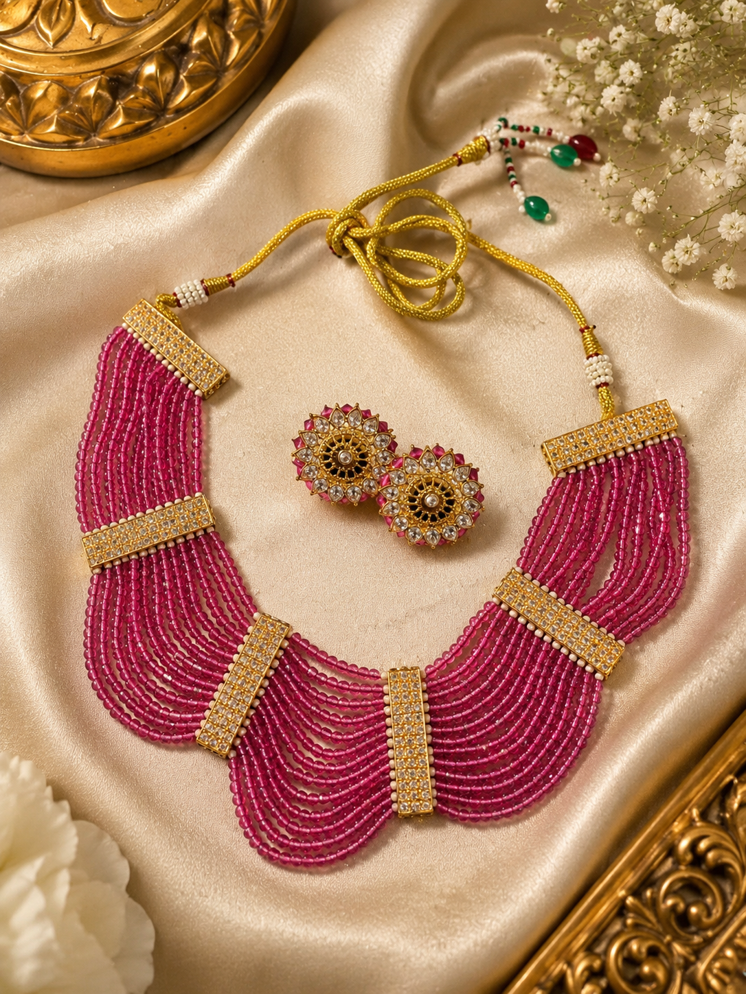 Pink Pearl Cascade Necklace Set