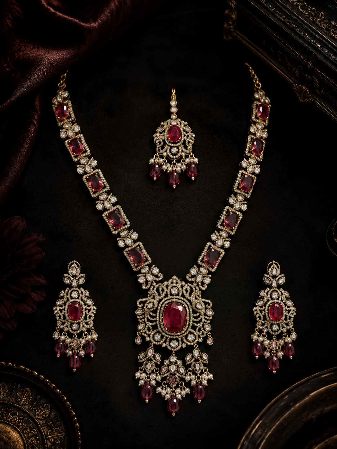 Ruby Royale Statement Necklace Set