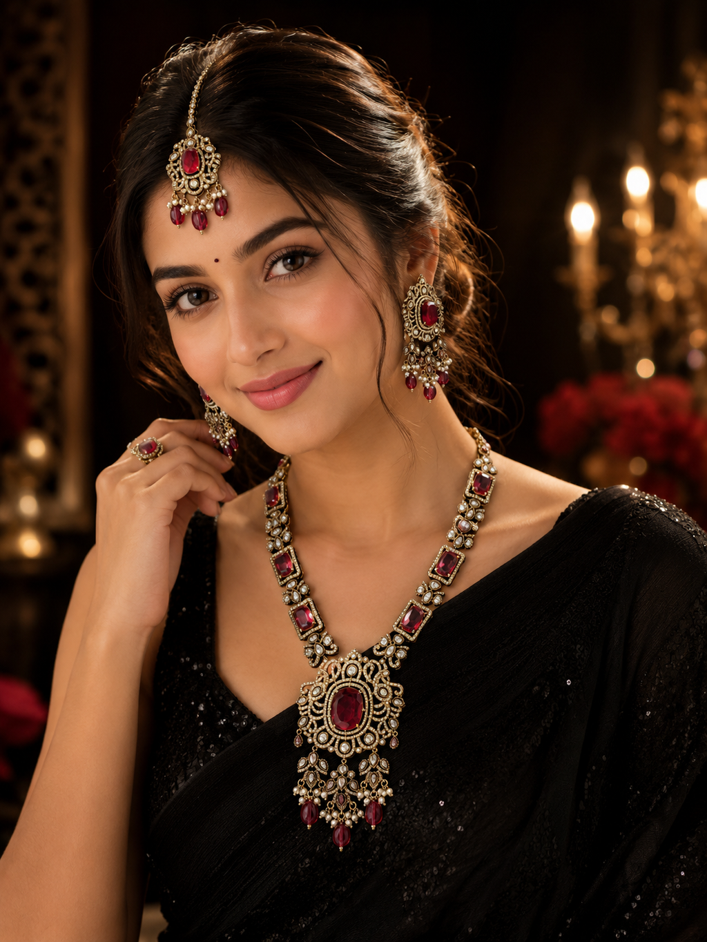 Ruby Royale Statement Necklace Set
