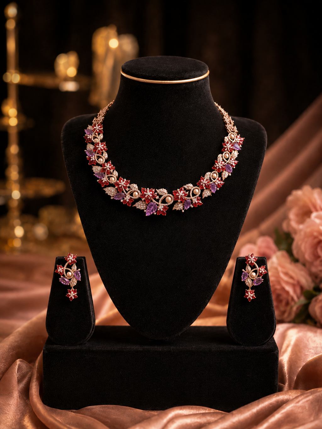 Ruby Blossom Luxe Necklace Set