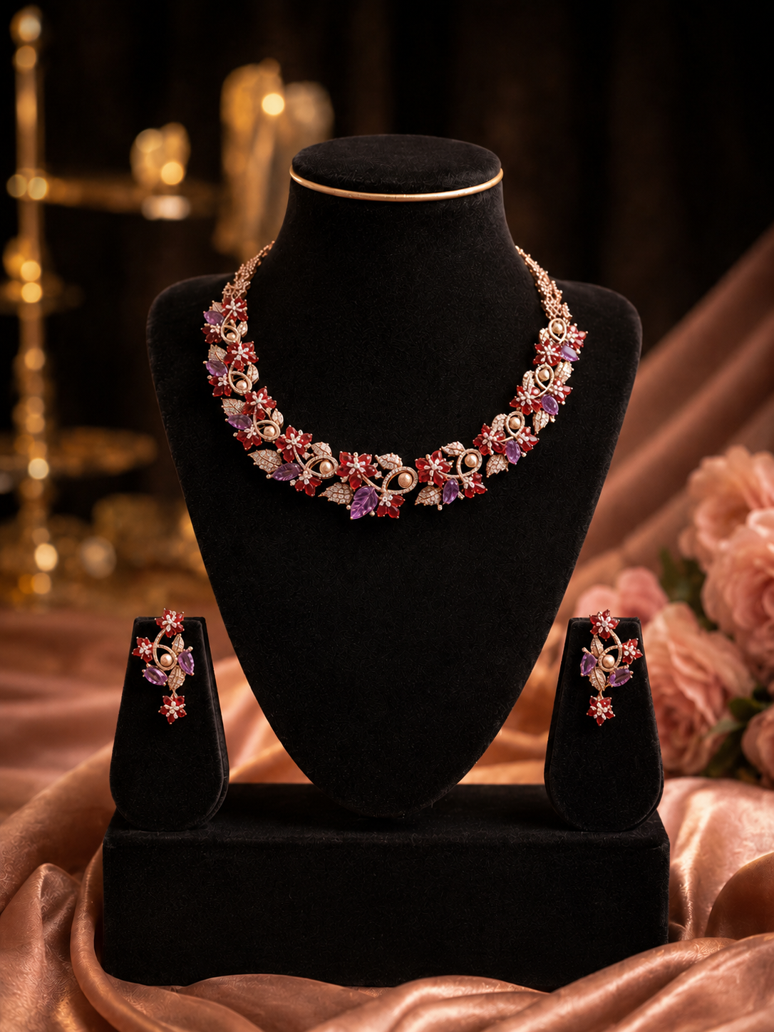 Ruby Blossom Luxe Necklace Set