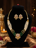 Emerald Pearl Rajwadi Necklace Set