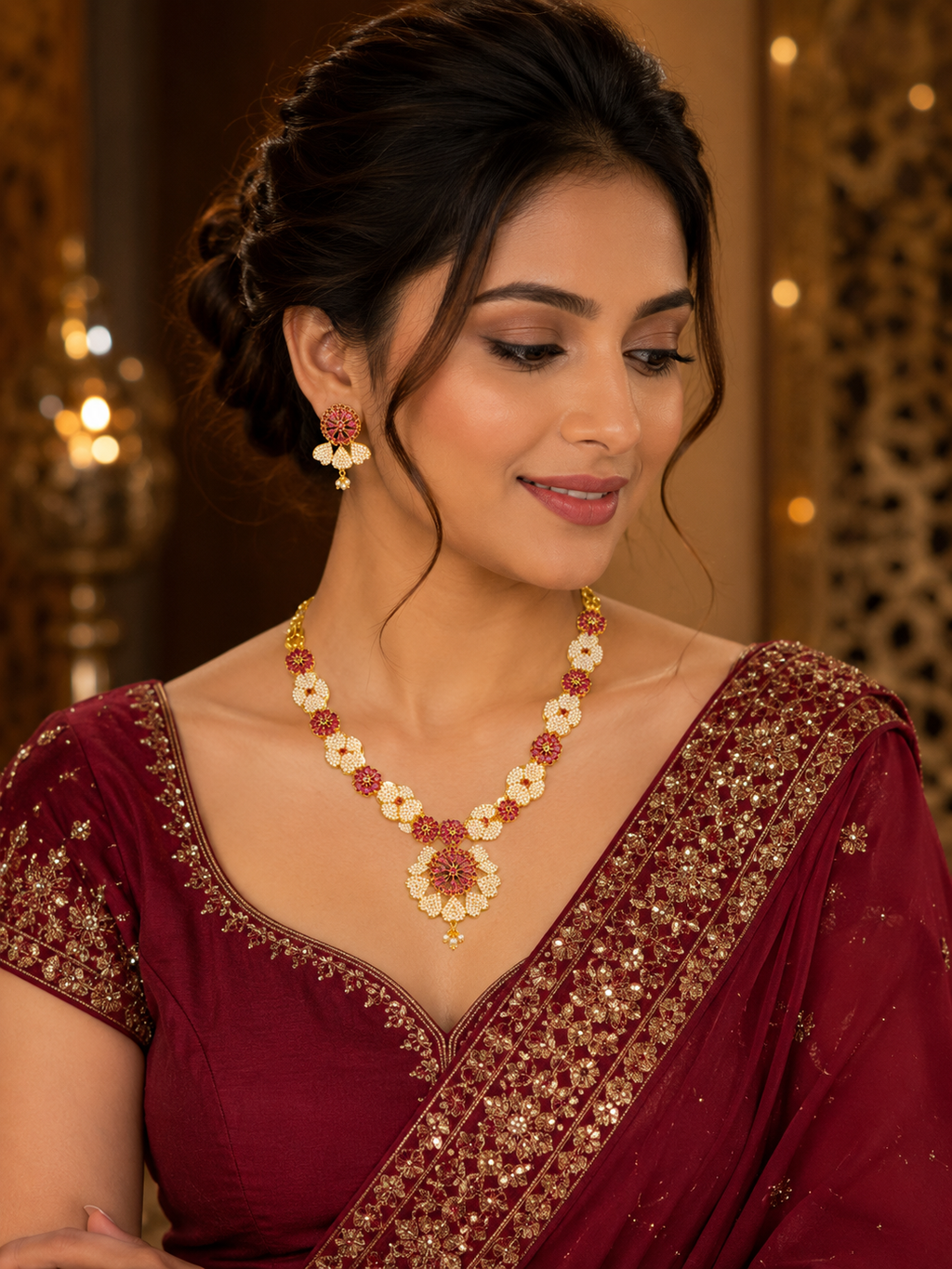 Ruby Petal Elegance Necklace Set