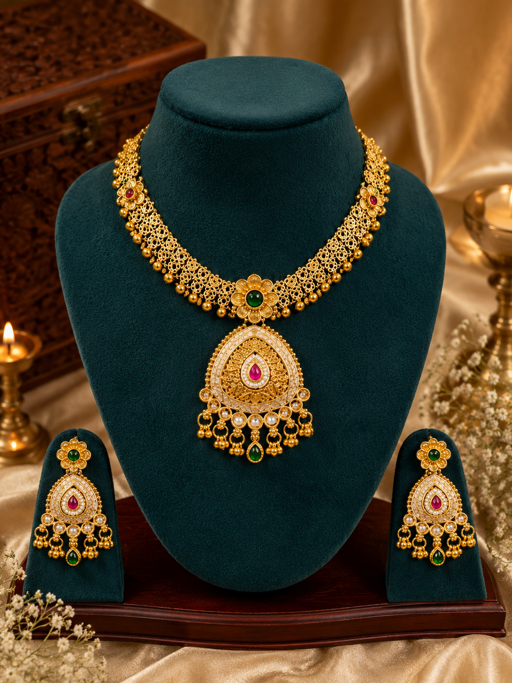 Rajputana Veena Pendant Set