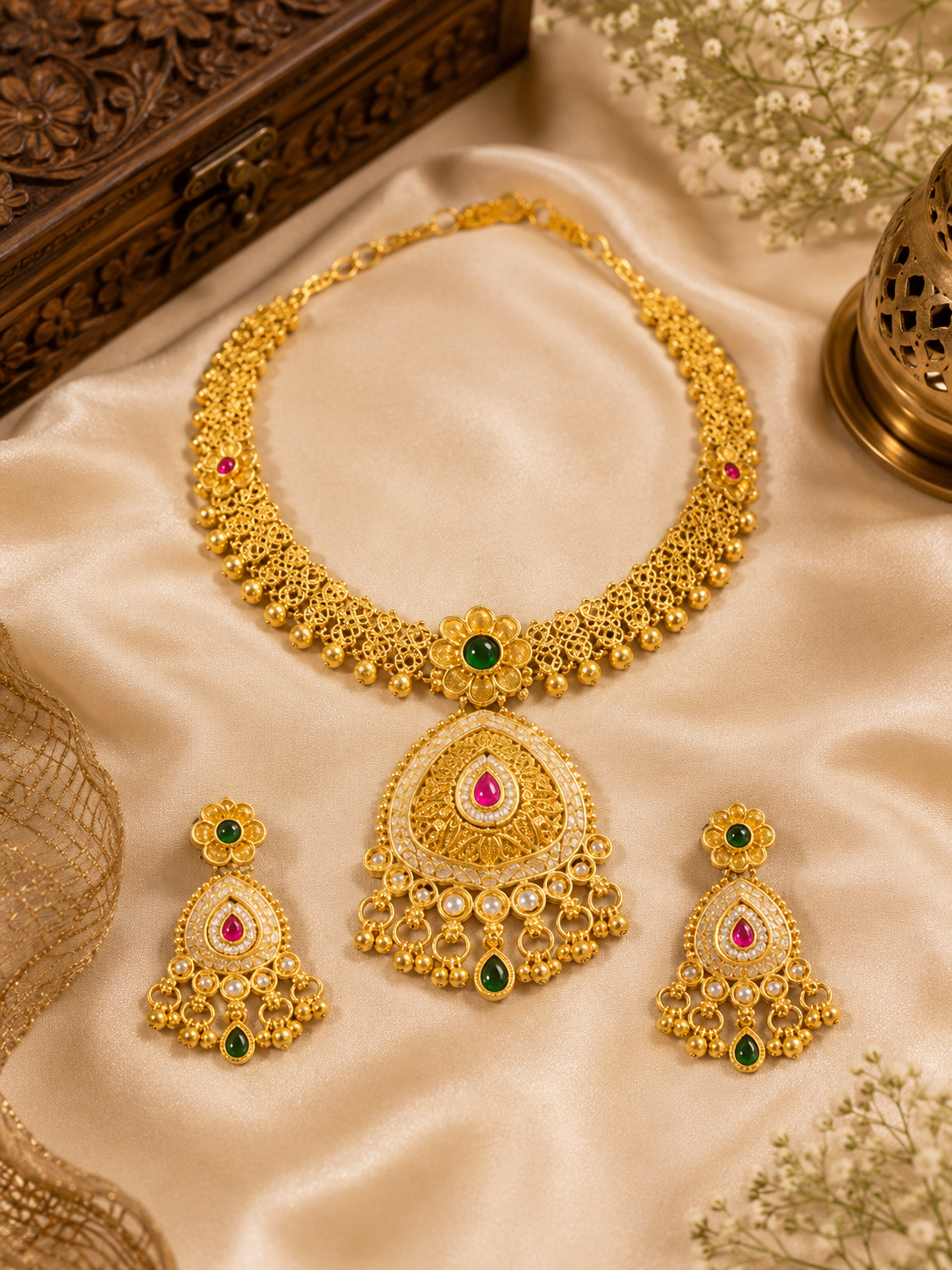 Rajputana Veena Pendant Set