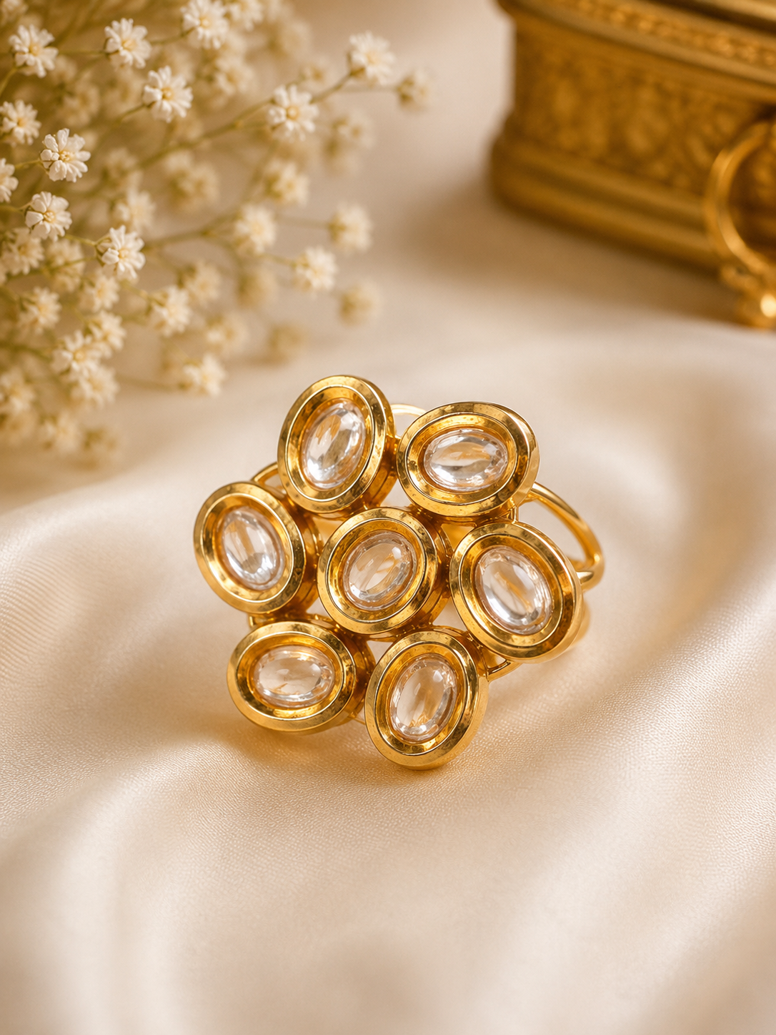 Golden Petal Kundan Ring