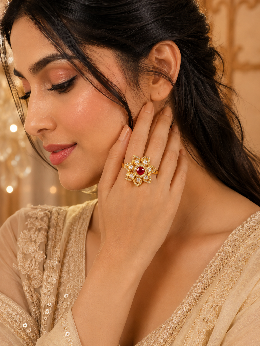 Royal Ruby Floral Ring
