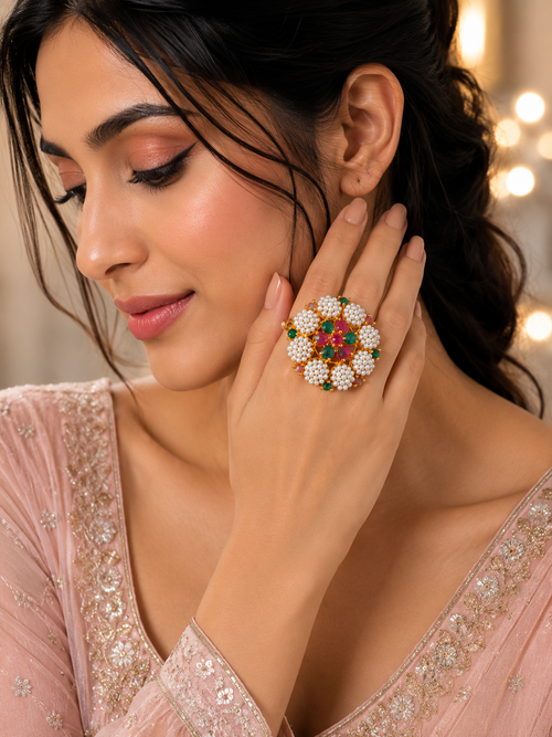 Adjustable Floral Pearl Majesty Ring